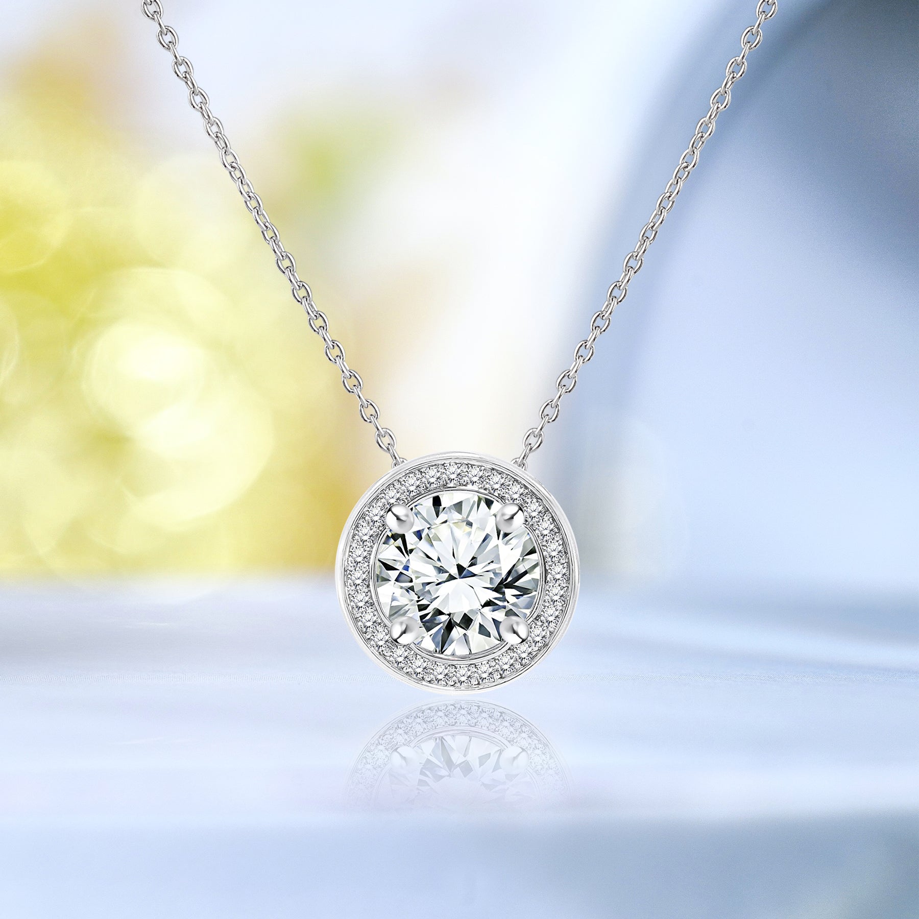 2.25 Carat Round Cut Pendant Necklace - Halo Bezel Set - Anniversary Gift