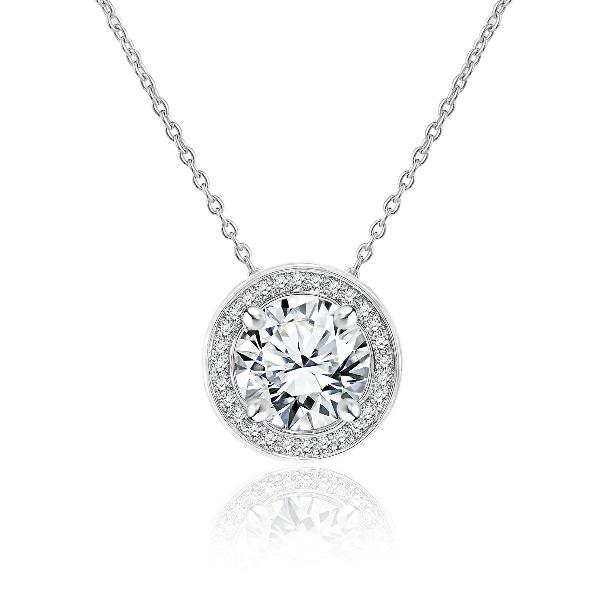 2.25 Carat Round Cut Pendant Necklace - Halo Bezel Set - Anniversary Gift