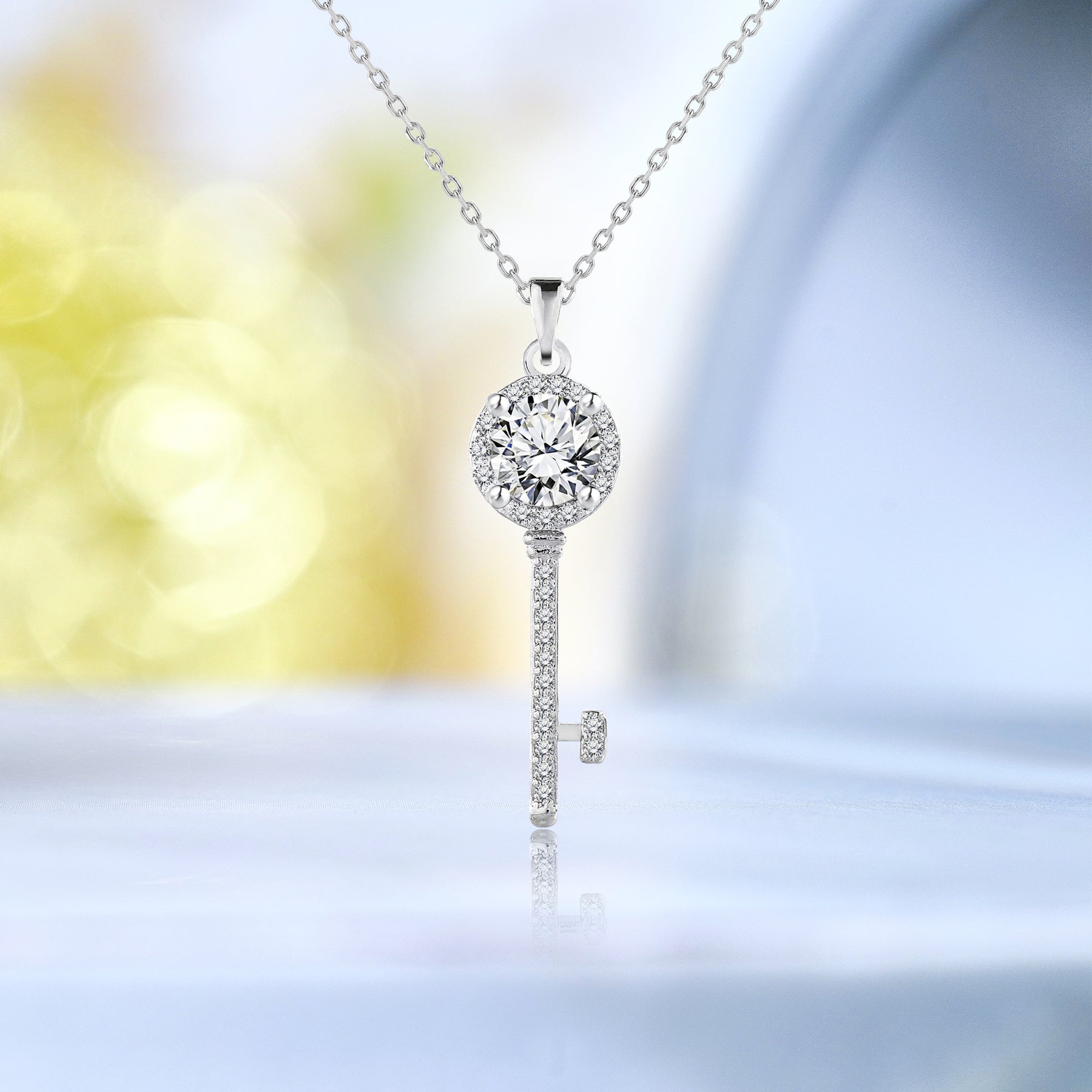 1 Carat Sparkling Key Pendant Necklace - Gift for Her - Unique Jewelry