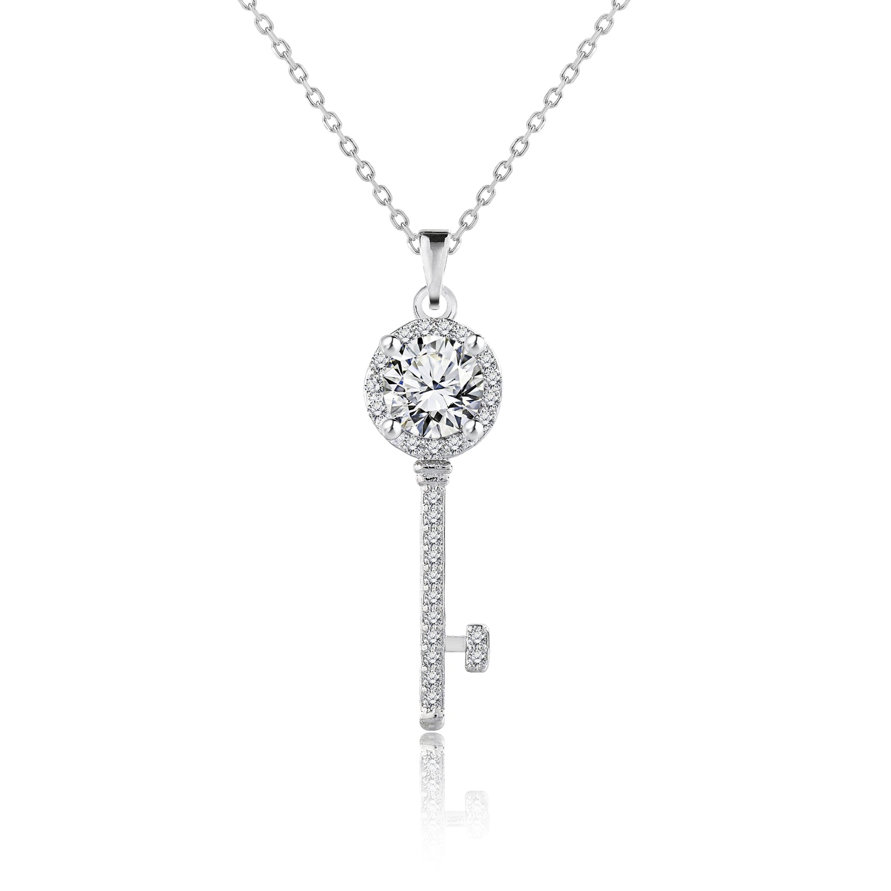 1 Carat Sparkling Key Pendant Necklace - Gift for Her - Unique Jewelry