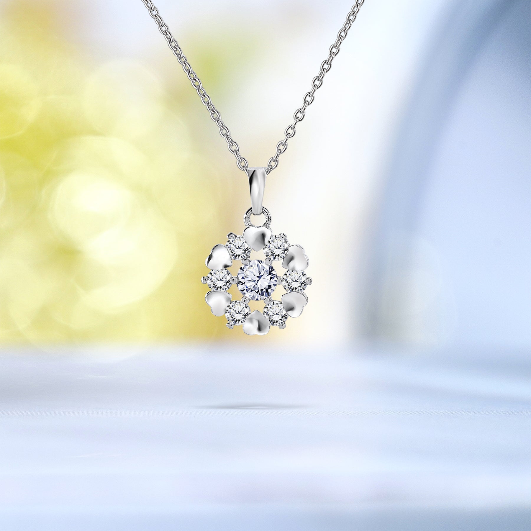 Snowflake Heart Cluster Pendant Necklace - Unique Fashion Jewelry - Everyday Wear