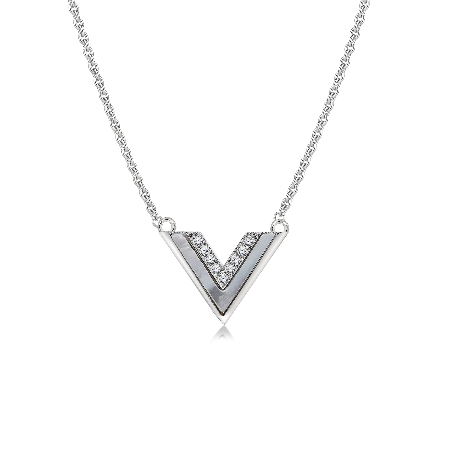 Stylish V Pendant Necklace for Women - Three Tone Necklace - Everyday Wear