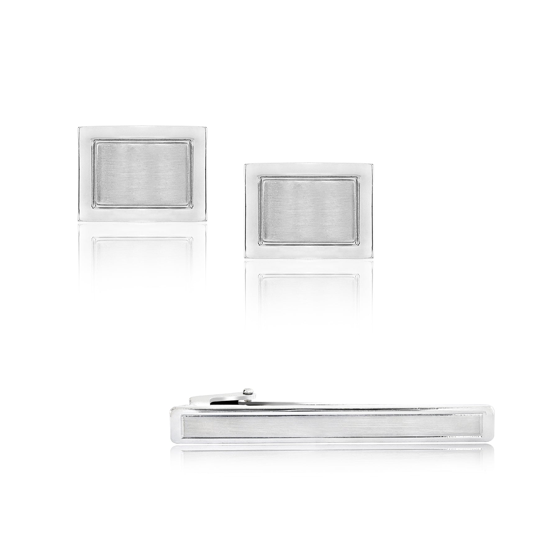 Simple Plain Cufflinks and Tie Pin Clip Set- Silver Color - Useful Gift for Husband