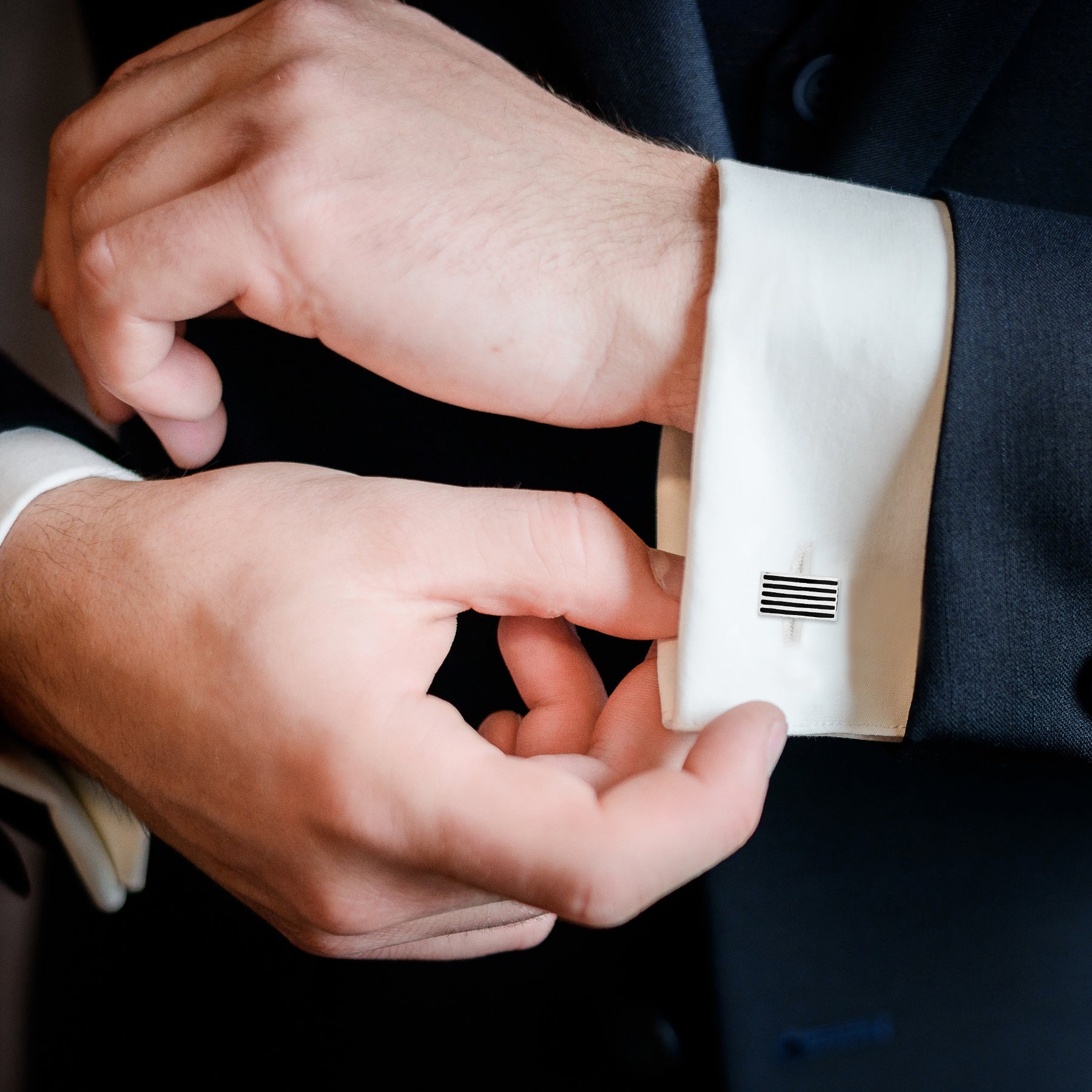 Black and White Stripes Cufflinks and Tie Pin Clip Set- Classic Men's Accessories