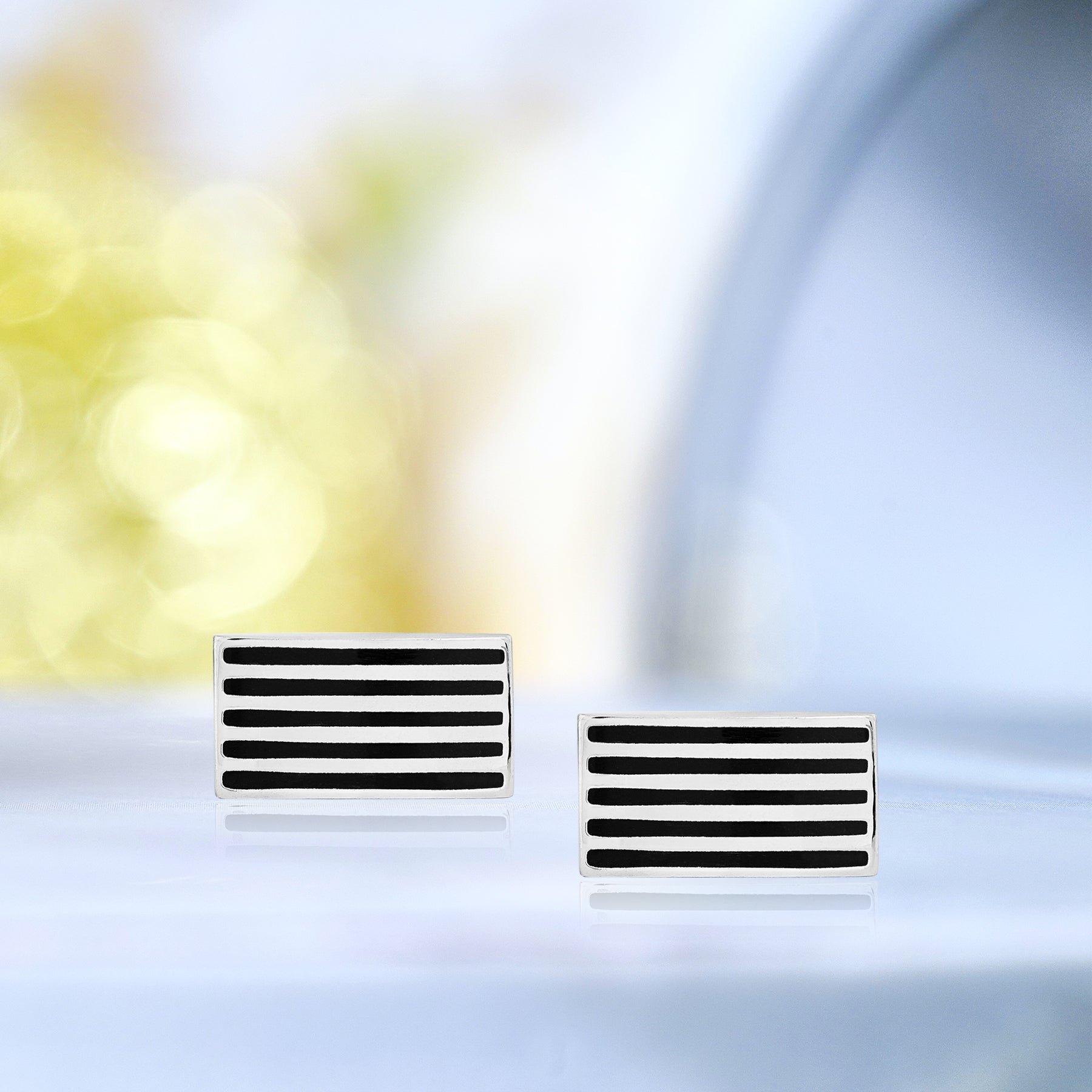 Black and White Stripes Cufflinks and Tie Pin Clip Set- Classic Men's Accessories