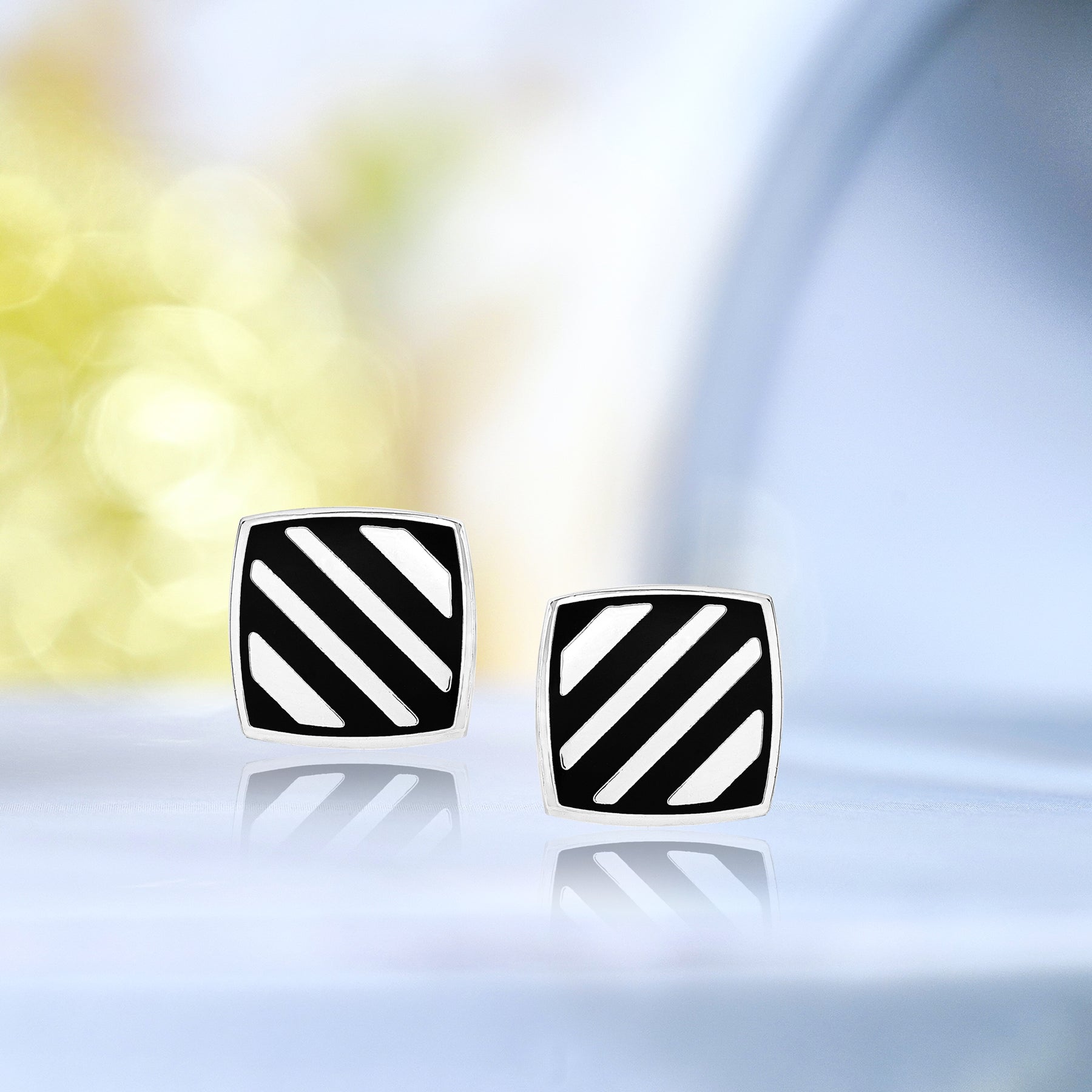 Black and Silver Diagonal Stripes Enamel Cufflinks and Tie Pin Clip Set- Useful Gift for Husband