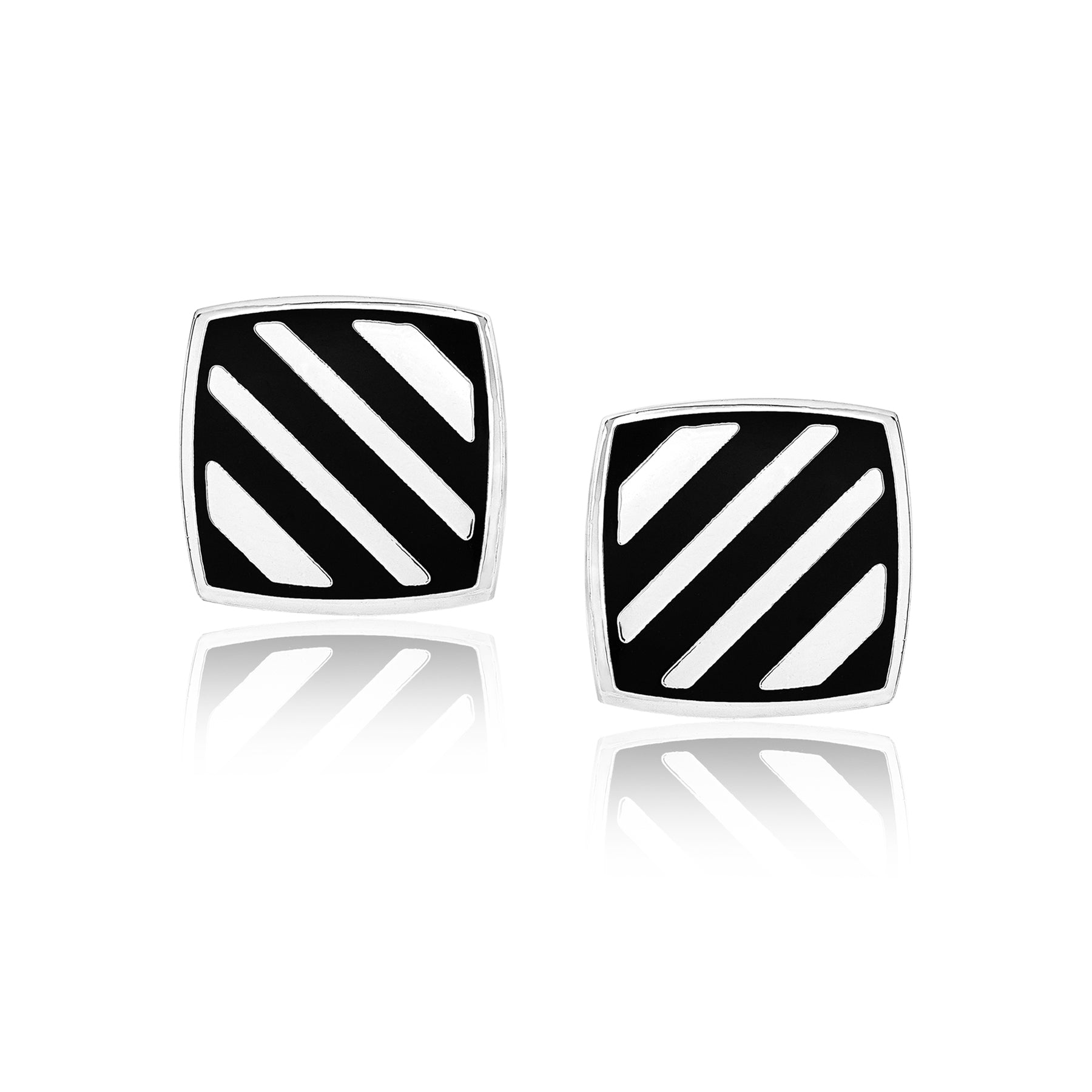 Black and Silver Diagonal Stripes Enamel Cufflinks and Tie Pin Clip Set- Useful Gift for Husband