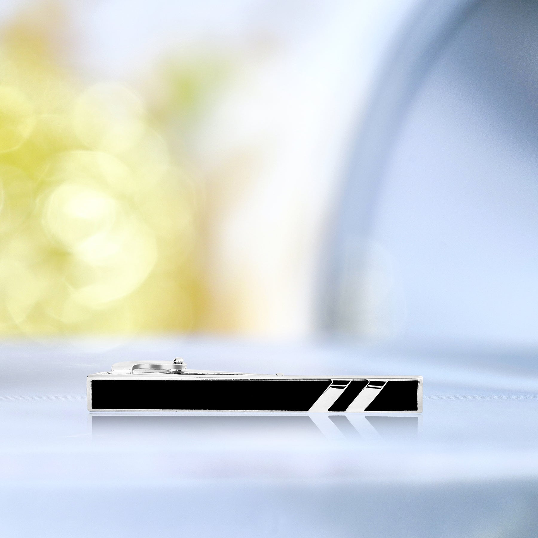 Black and Silver Diagonal Stripes Enamel Cufflinks and Tie Pin Clip Set- Useful Gift for Husband