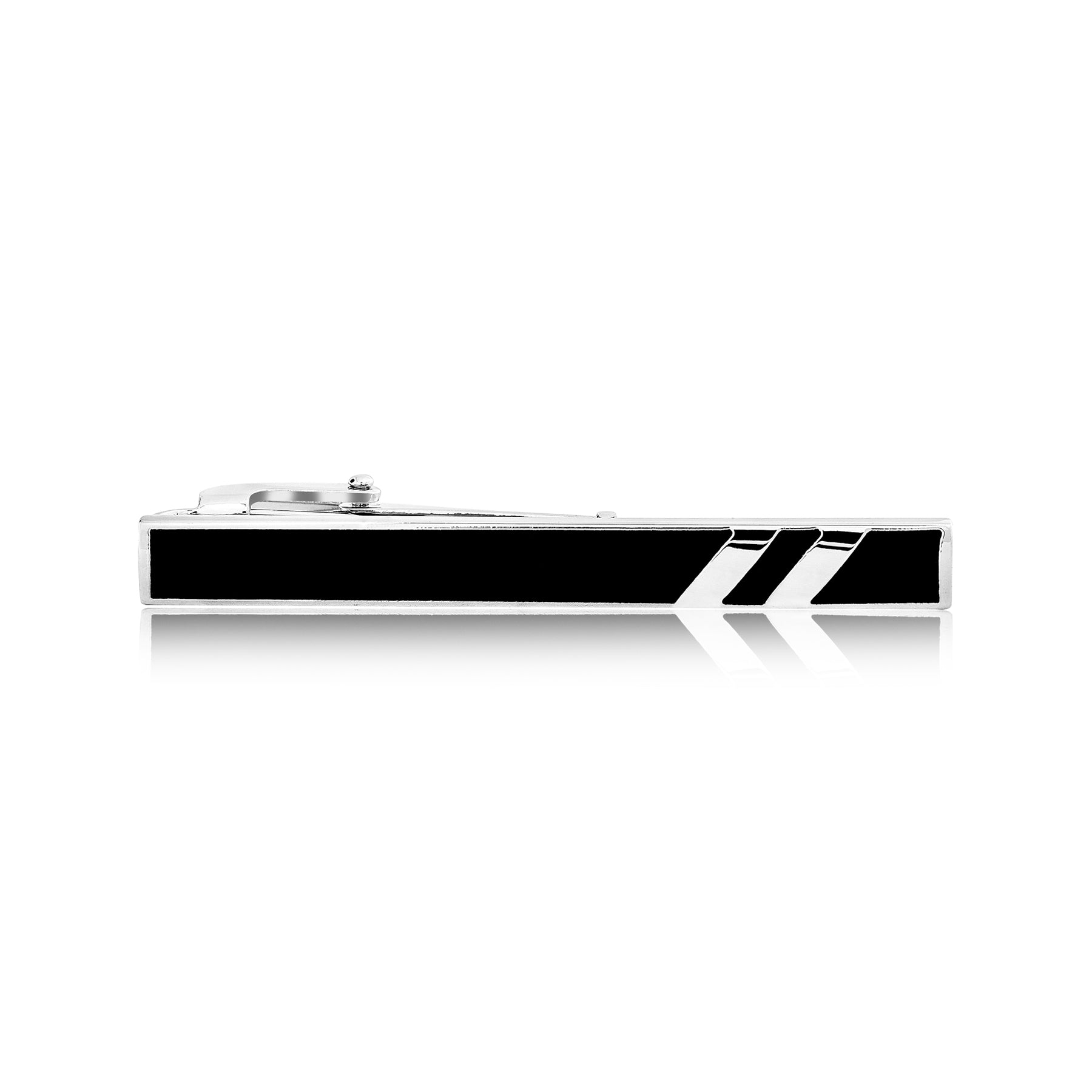 Black and Silver Diagonal Stripes Enamel Cufflinks and Tie Pin Clip Set- Useful Gift for Husband