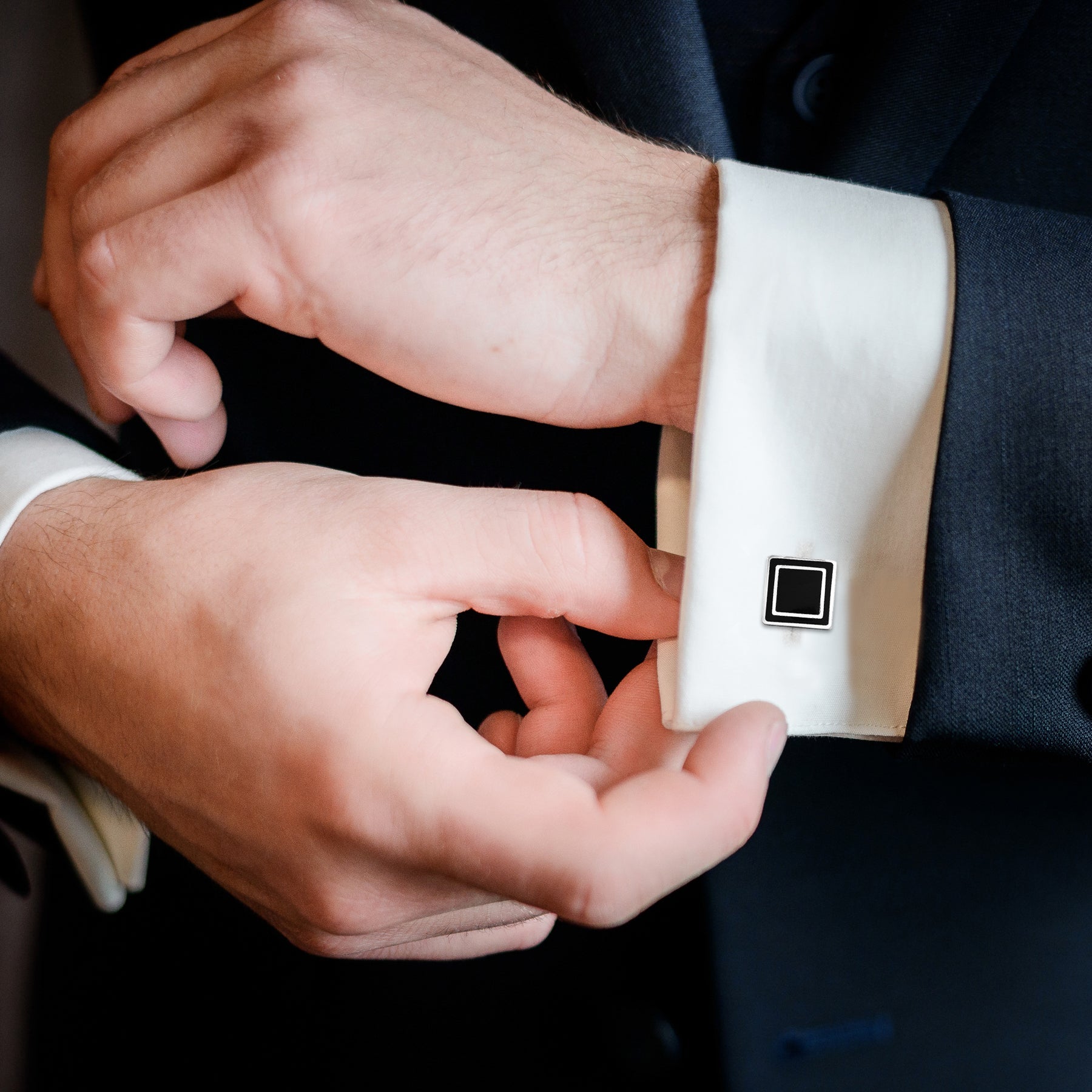 Plain Enamel Black Square Cufflinks and Tie Pin Clip Set - Personal Gift for Husband - Formal Occasions