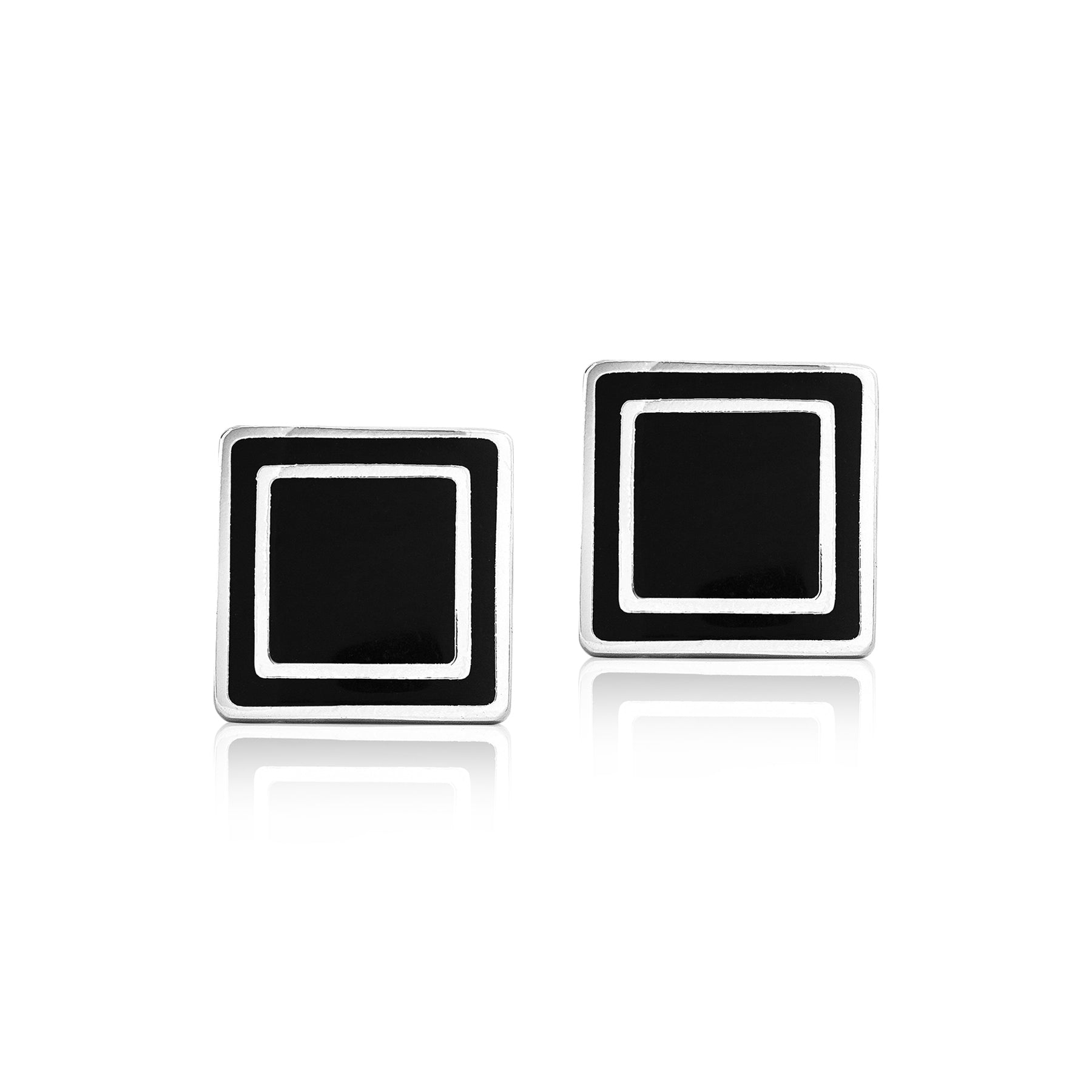 Plain Enamel Black Square Cufflinks and Tie Pin Clip Set - Personal Gift for Husband - Formal Occasions