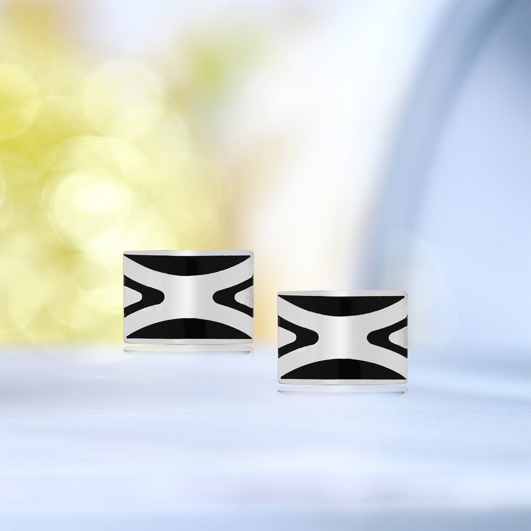 X-Shaped Enamel Rectangular Cufflinks and Matching Tie Pin Clip Set - Useful Gift for Husband