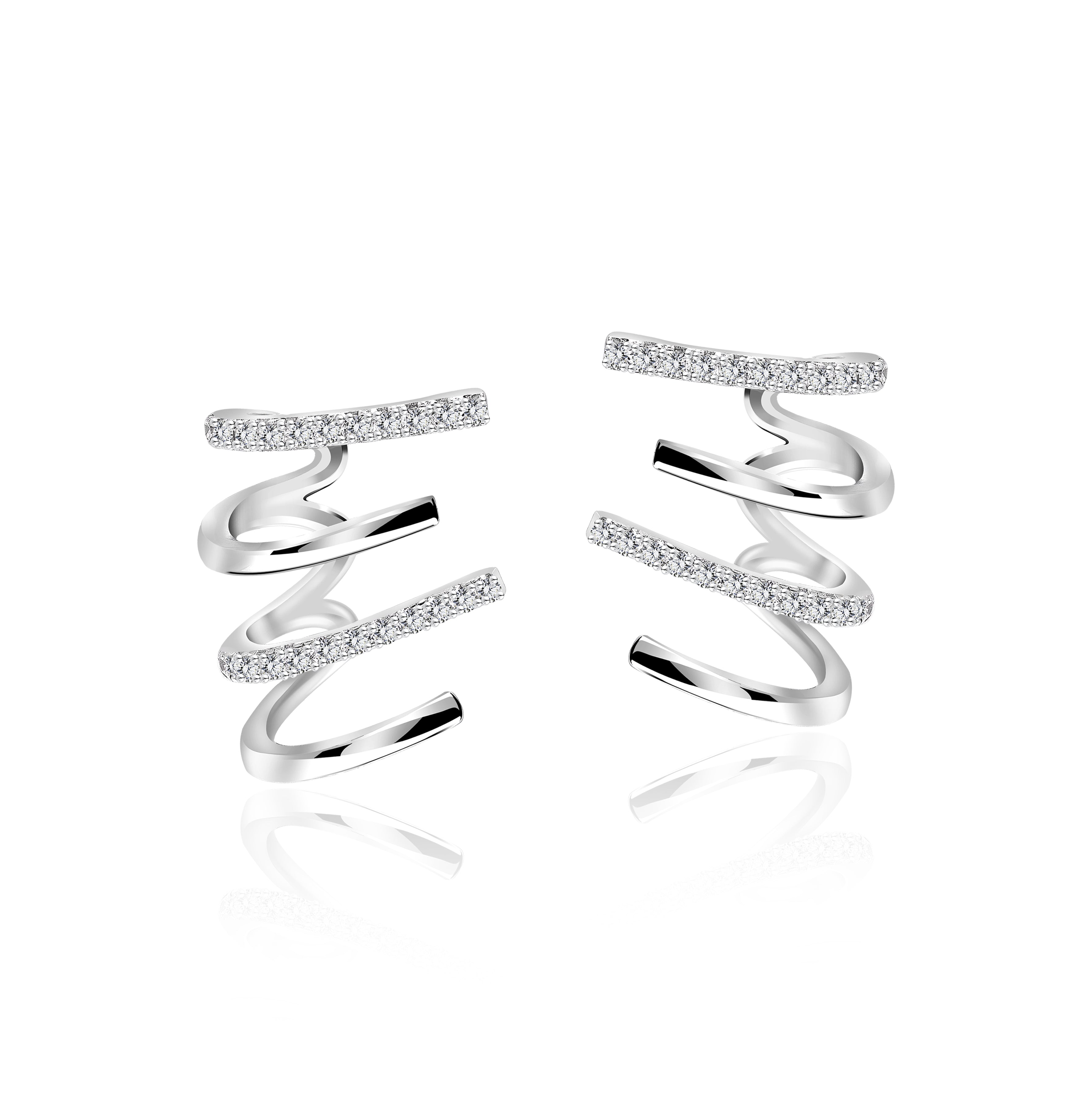 Stylish Four Claw Stud Earrings in Sterling Silver - Wave Designs Ear Cuffs - Everyday Jewelry