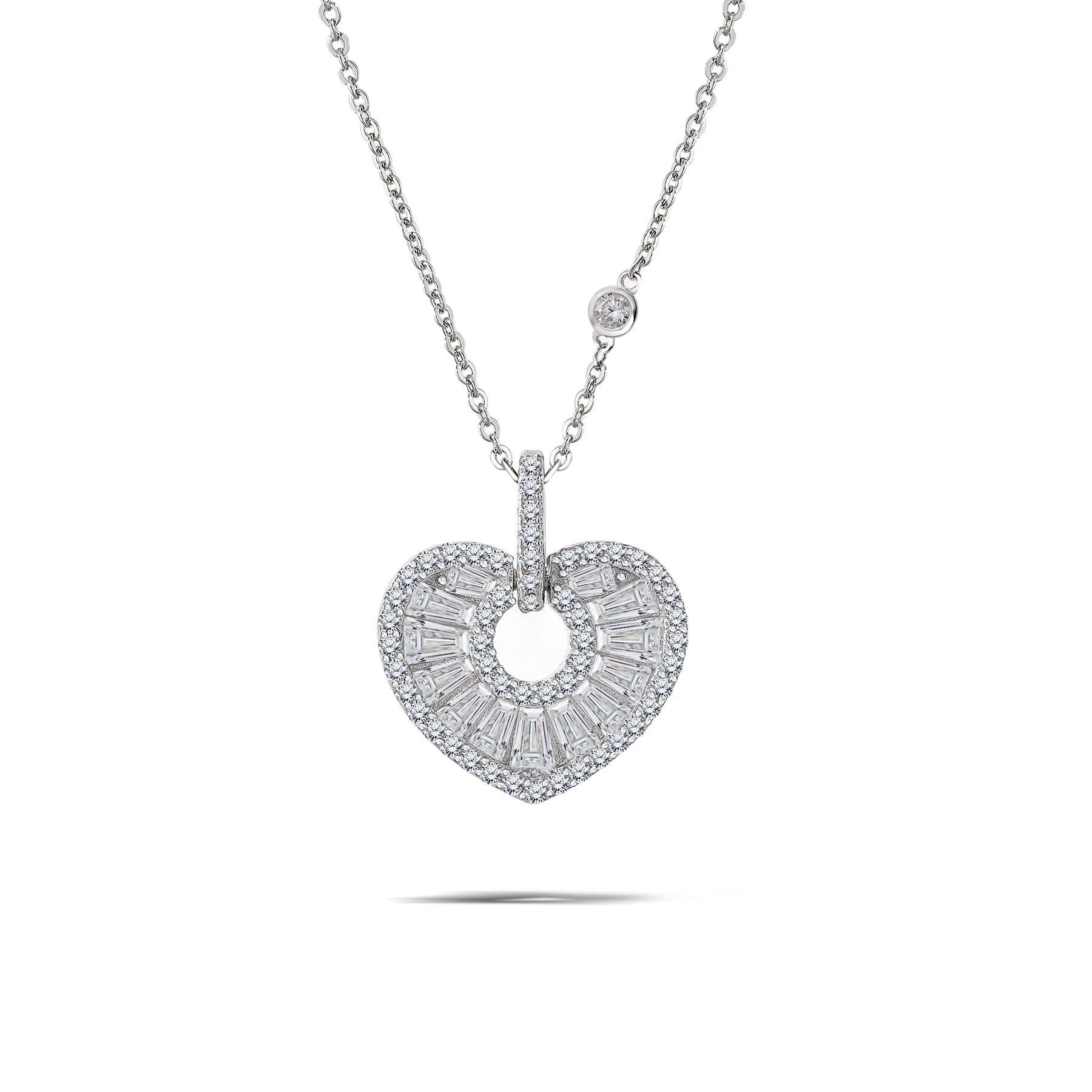 Baguette Cut Hollow Heart Pendant Necklace in Sterling Silver - Dainty Jewelry Collection