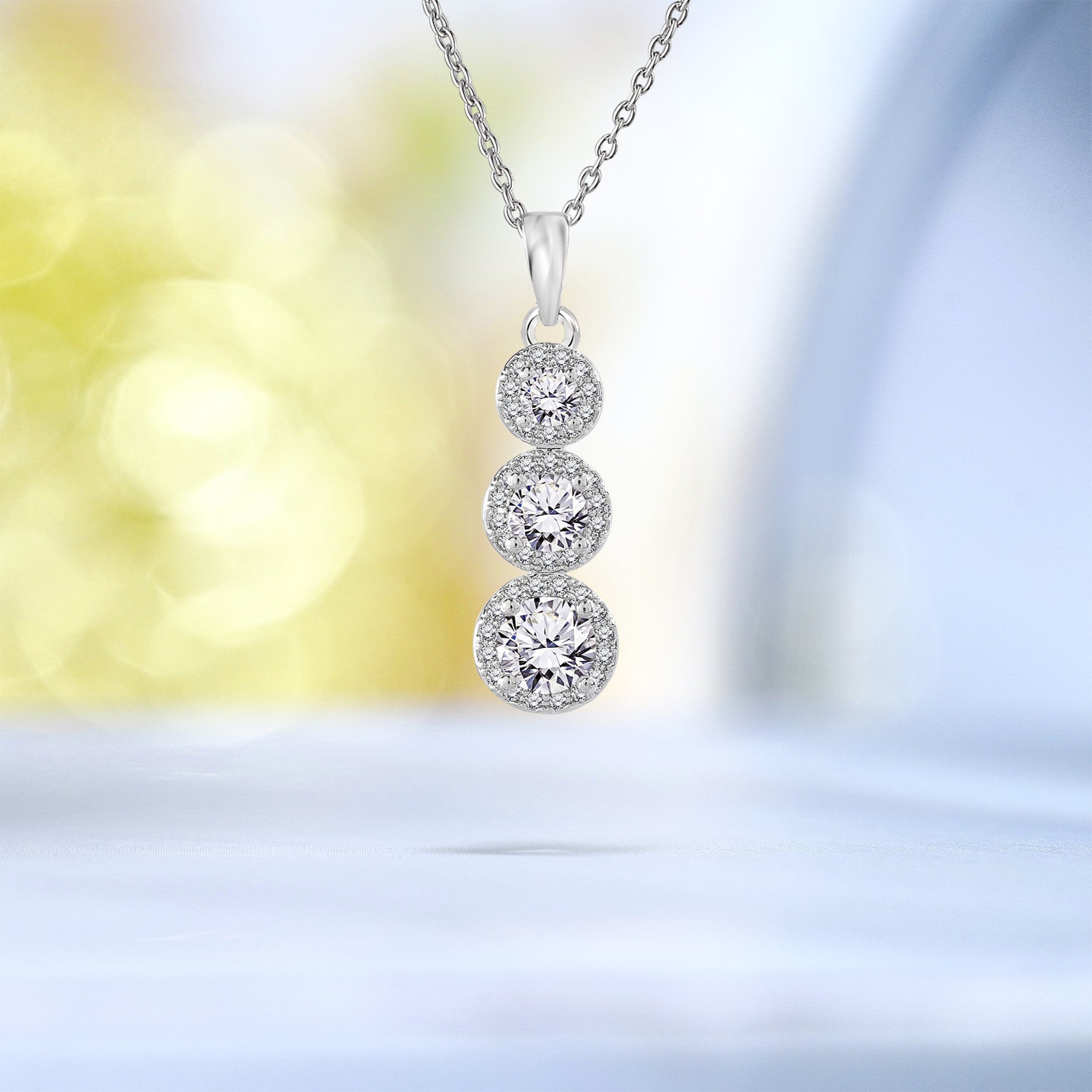 1.15 Carat Round Shaped Three Stones Drop Pendant Necklace -  Women's Everyday Jewelry