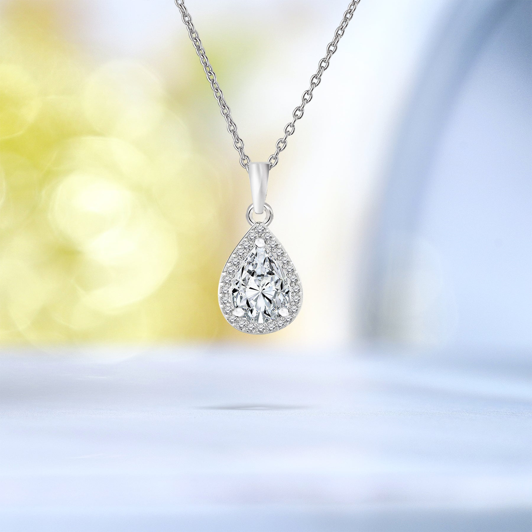 1.75 Carat Pear Cut Halo Pendant Necklace - Everyday Elegance Jewelry