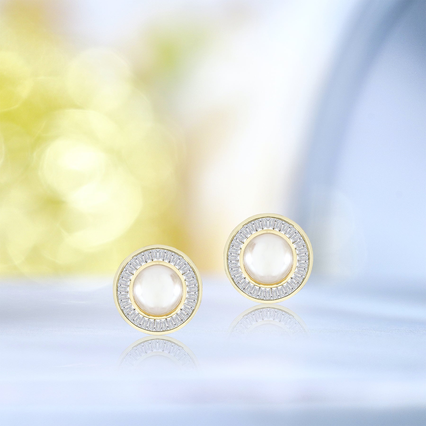 Iridescent 8mm Pearl Stud Earrings Bezel Halo in Silver - Everyday Luxury Jewelry