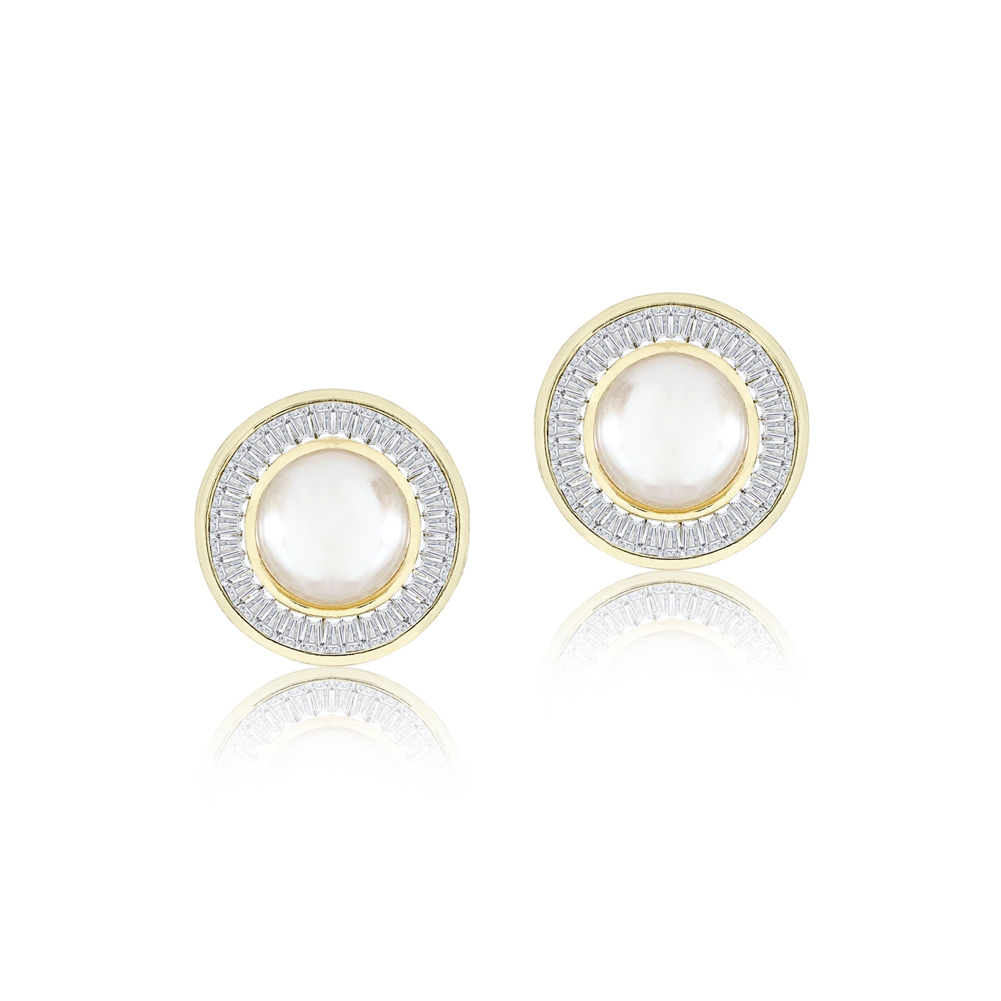 Iridescent 8mm Pearl Stud Earrings Bezel Halo in Silver - Everyday Luxury Jewelry