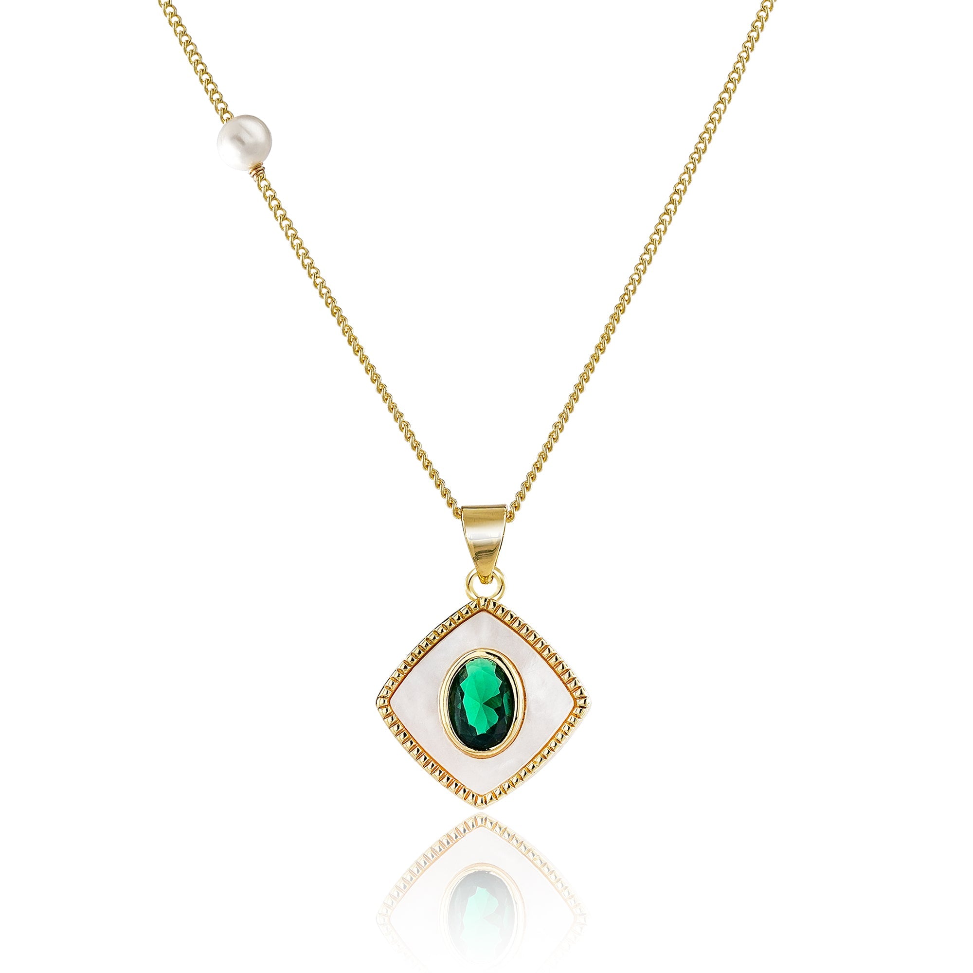 Antique Style Green Stone Square Pendant Necklace - Unique Fashion Jewelry