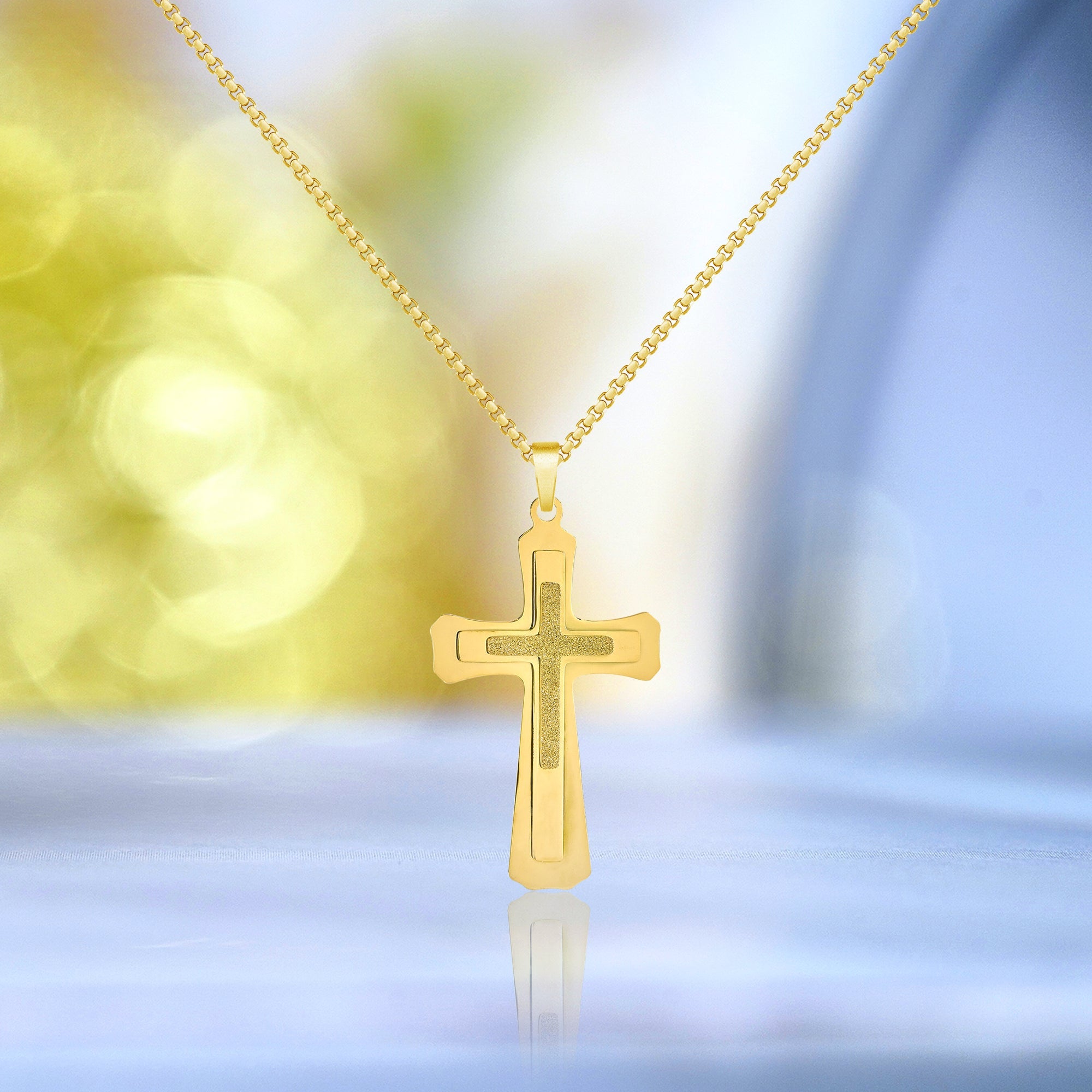 Yellow Double Layered Cross Pendant Necklace - Unique Cross Pendant - Faith Jewelry