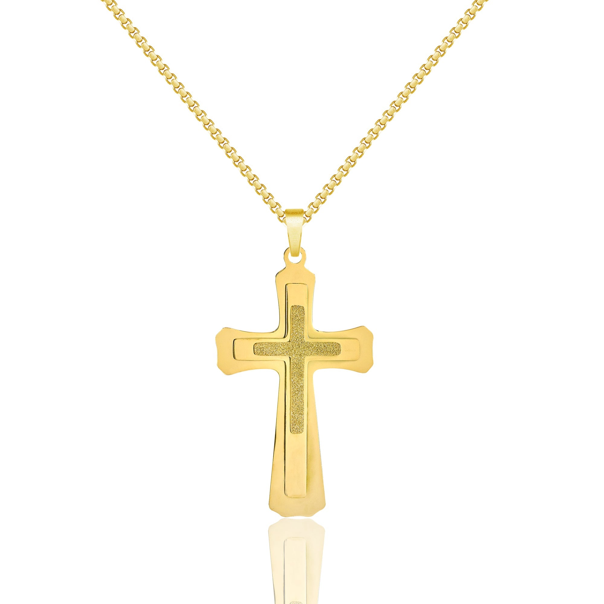 Yellow Double Layered Cross Pendant Necklace - Unique Cross Pendant - Faith Jewelry