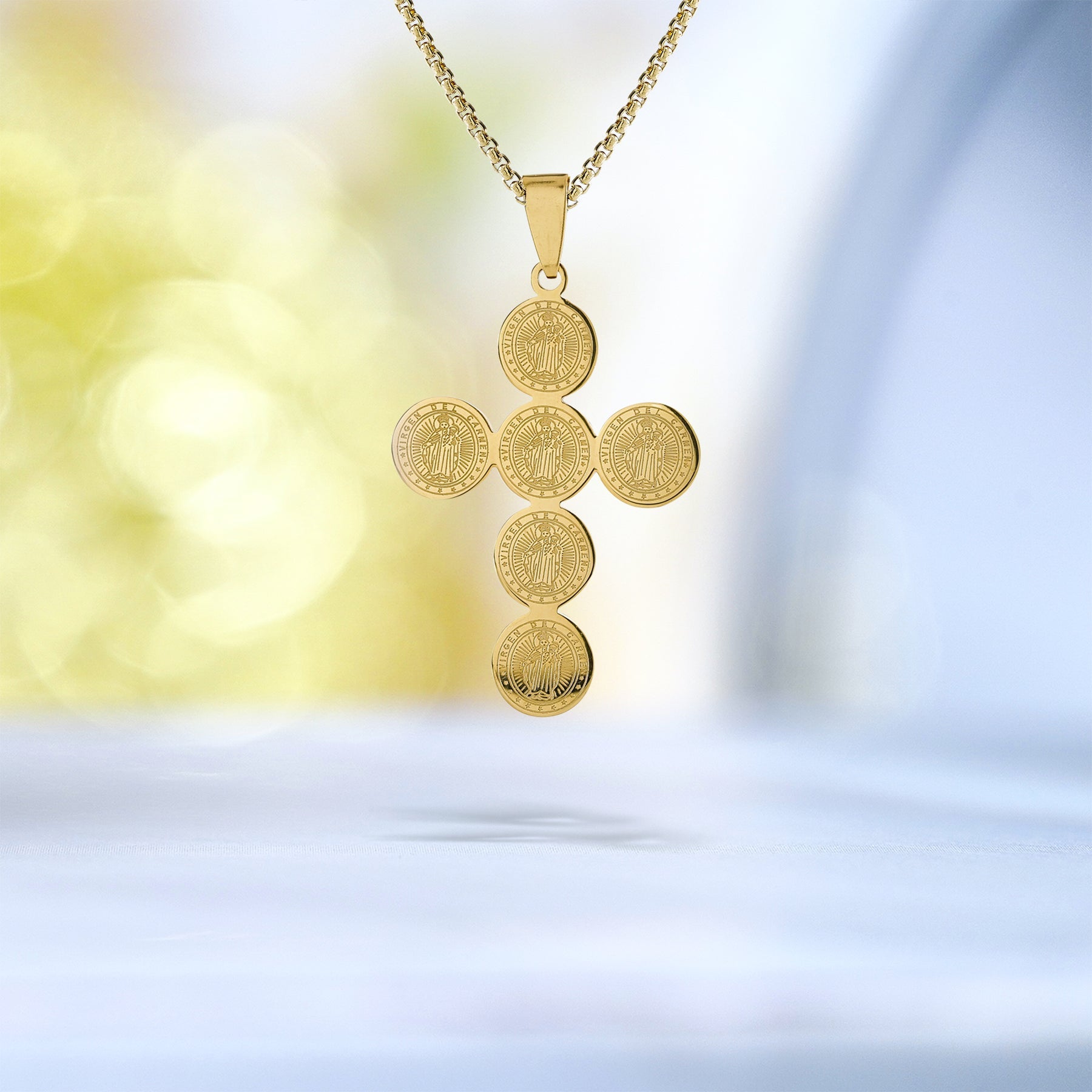 Multi Round Medal Cross Pendant Necklace - Contemporary Cross Necklace