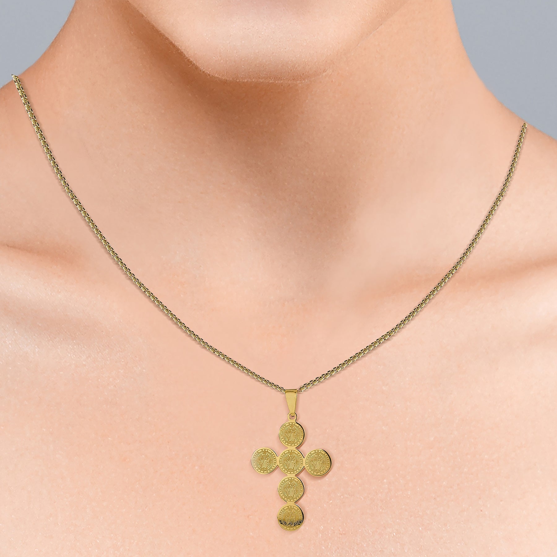 Multi Round Medal Cross Pendant Necklace - Contemporary Cross Necklace