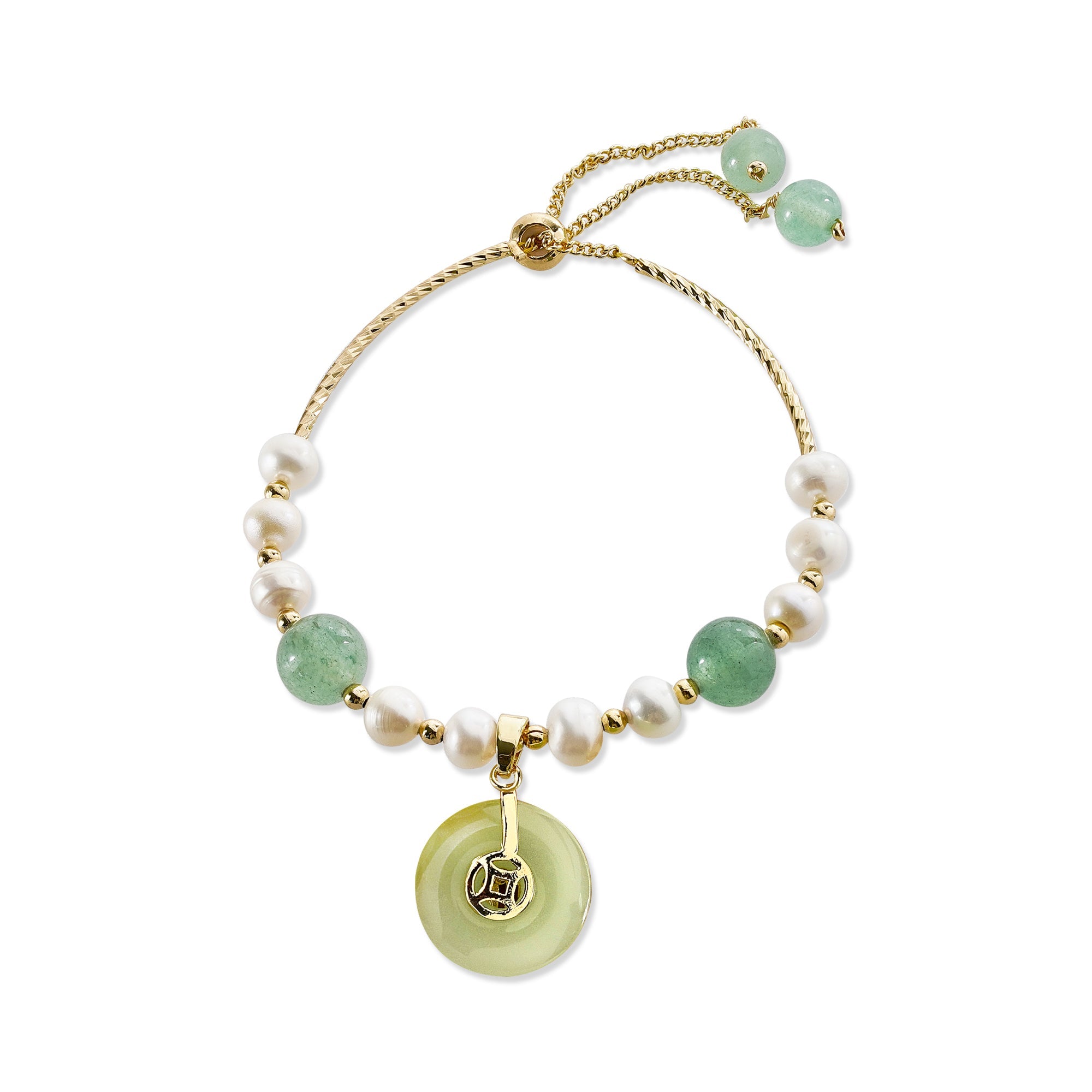 Natural Pearl and Jade Bracelet Adjustable Slider Clasp - Women's Charm Bracelet