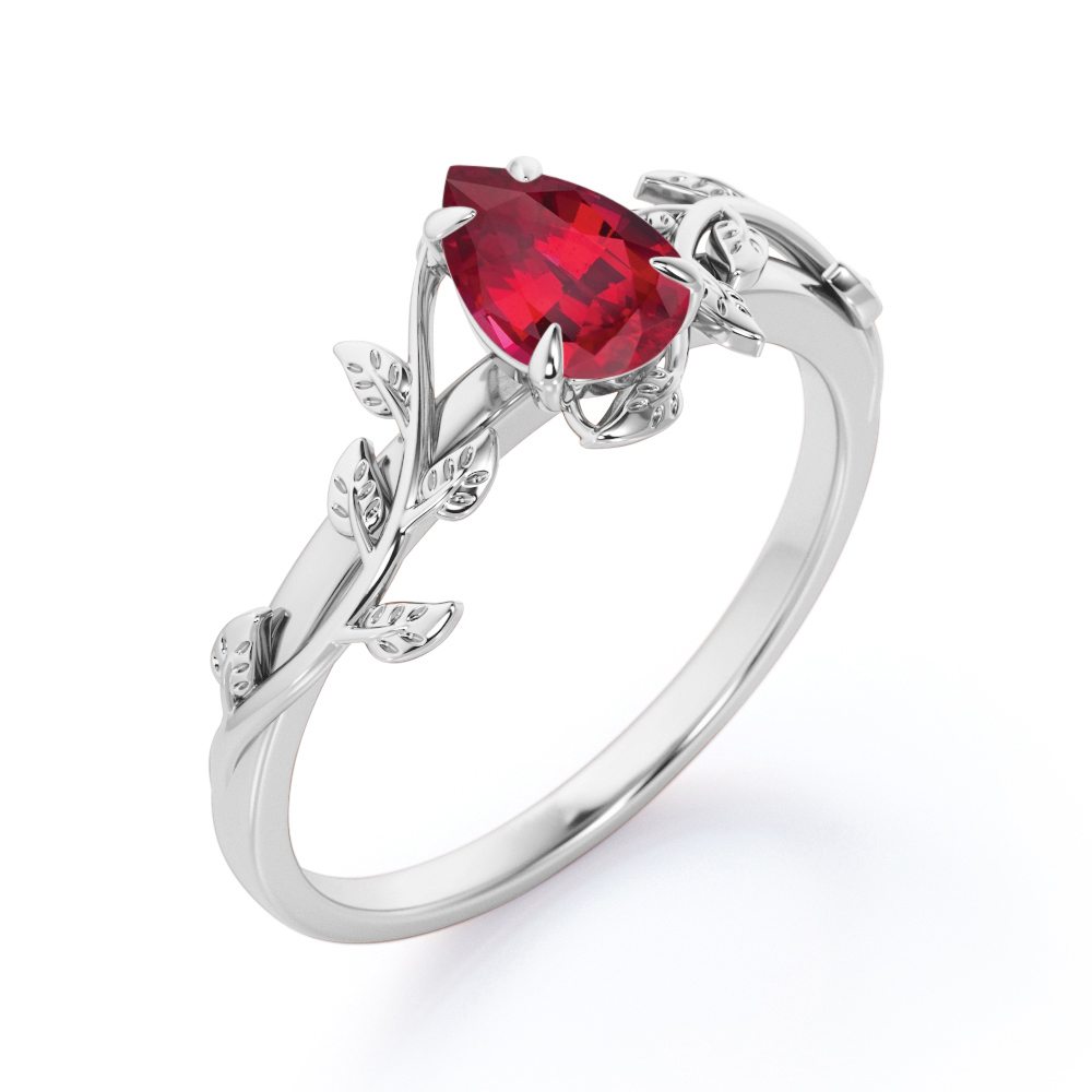 Vintage Vine 1 carat Pear cut Lab-Created Ruby Prong Engagement ring in Rose Gold