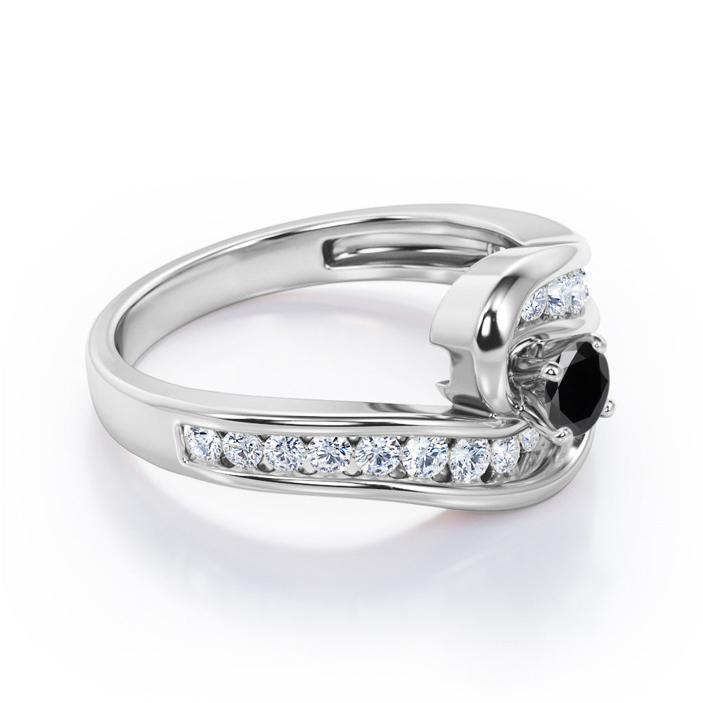 Spinning 0.7 carat Round Black Diamond Channel Engagement Ring in White Gold