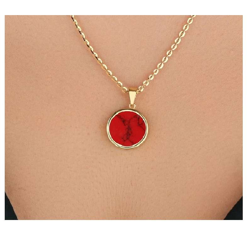 Perfect 1 Carat Round cut Red Turquoise Solitaire Pendant Necklace in 18k Yellow Gold over Silver