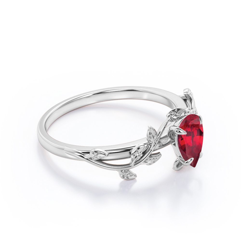 Vintage Vine 1 carat Pear cut Lab-Created Ruby Prong Engagement ring in Rose Gold