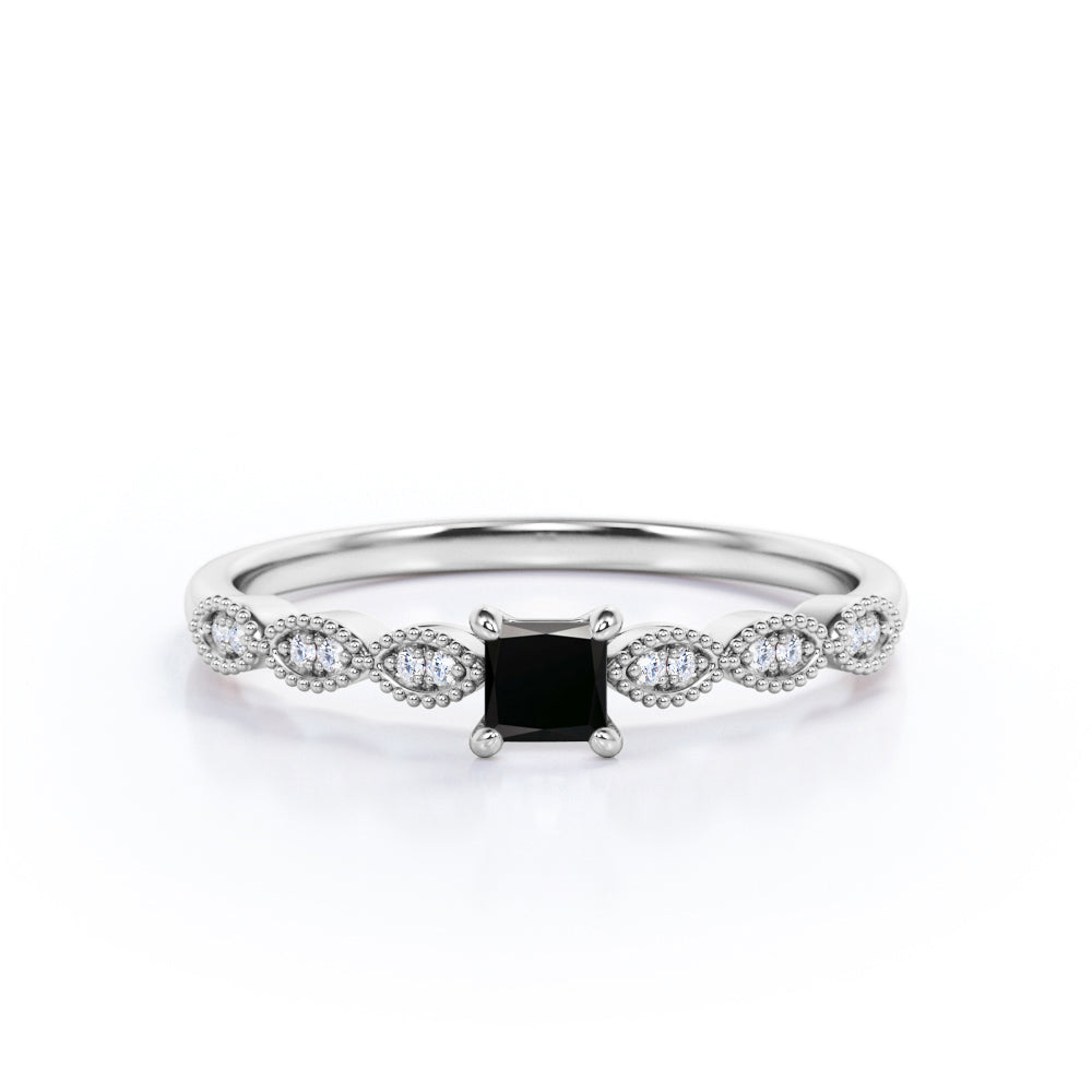 1.15 Carat Princess Cut Lab Grown Black Diamond 4 Prong Art Deco Engagement Ring In White Gold