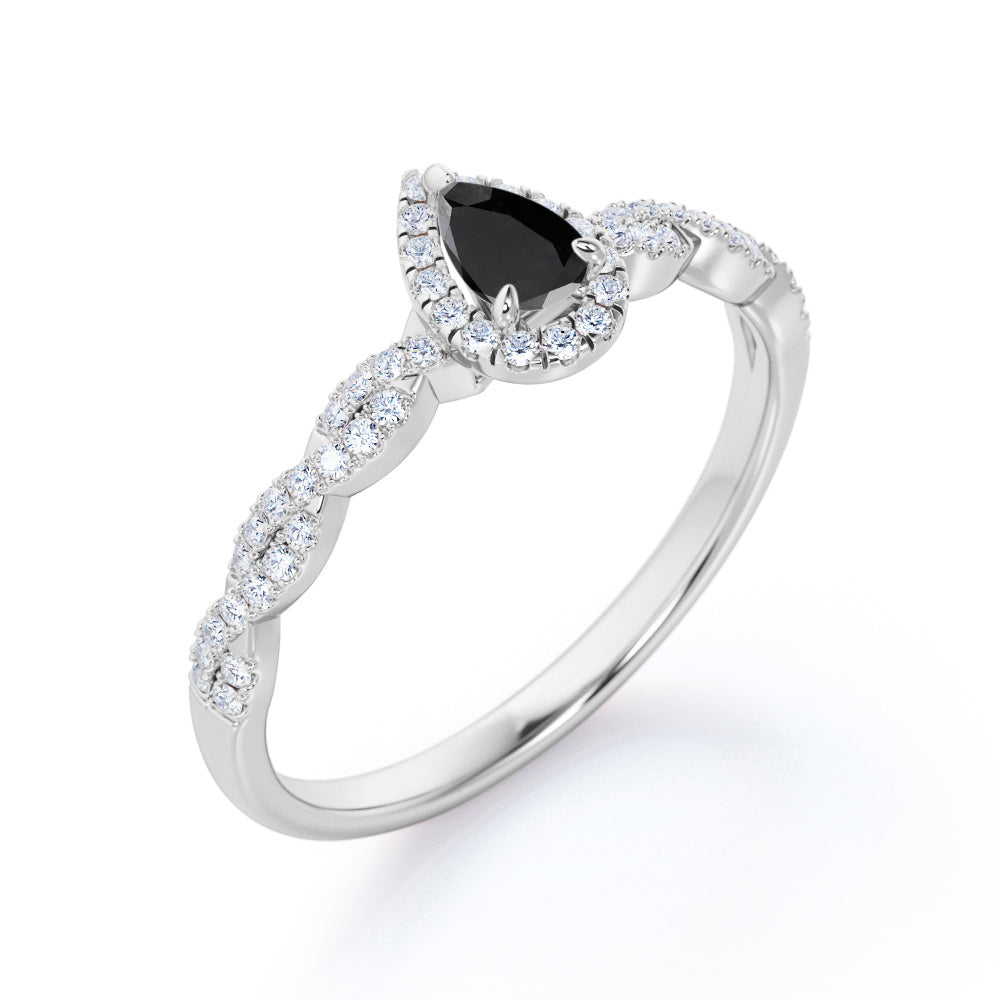 1.57 Carat Pear Cut Lab Grown Black Diamond Infinity Engagement Ring In White Gold For Her