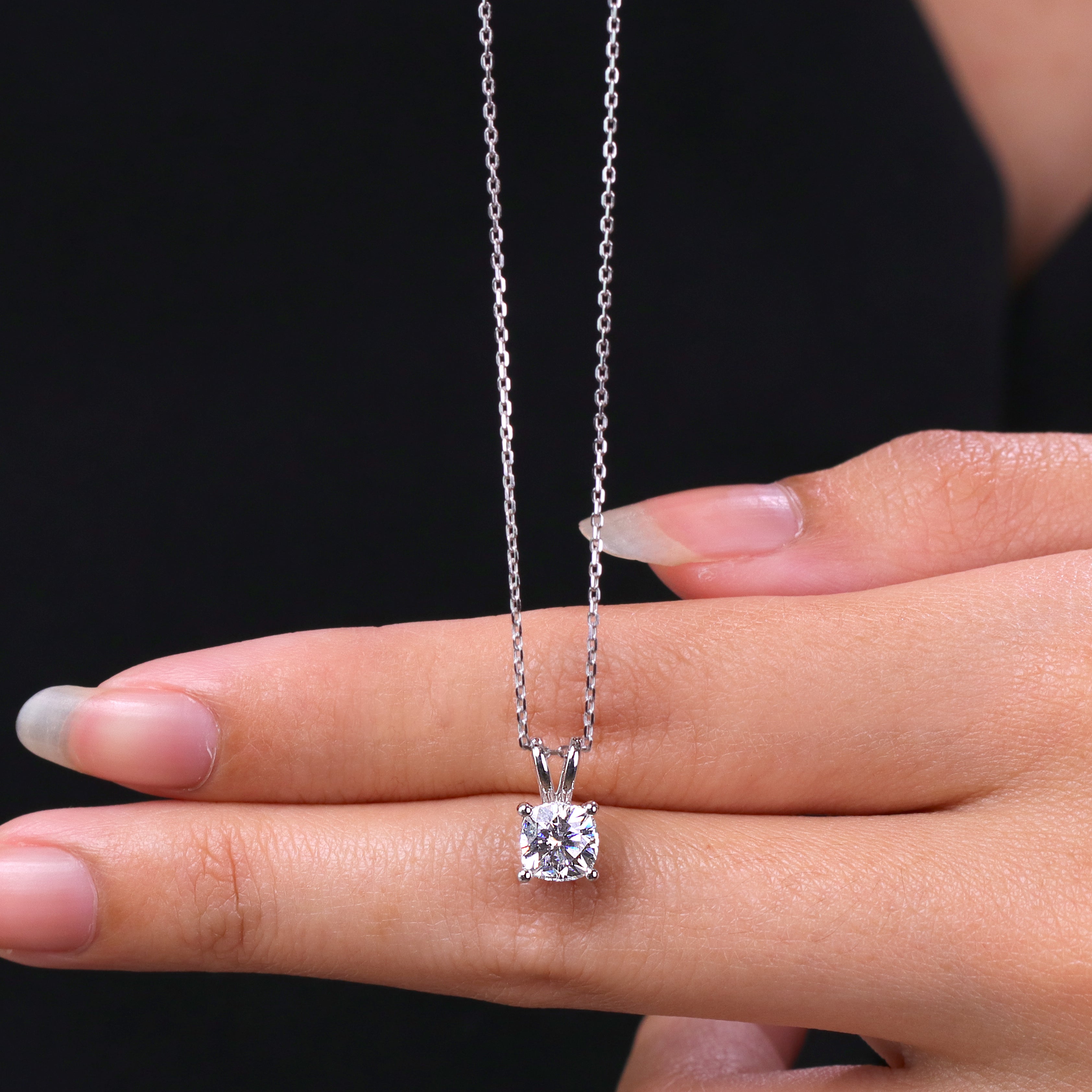 Lovely 0.25 Carat Cushion Cut Diamond Pendant Necklace In 18K White Gold Plating Over Silver