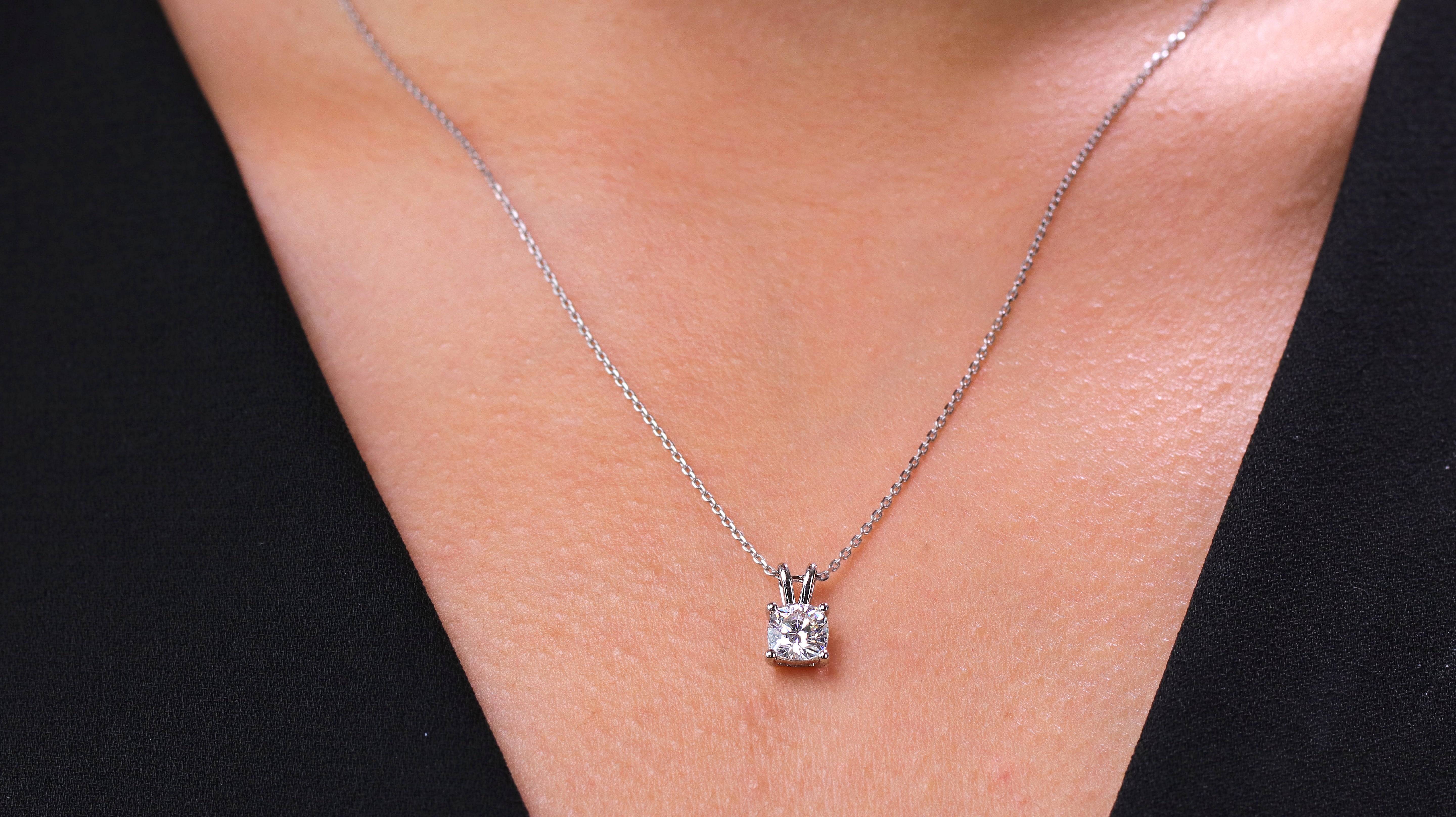 Lovely 0.25 Carat Cushion Cut Diamond Pendant Necklace In 18K White Gold Plating Over Silver