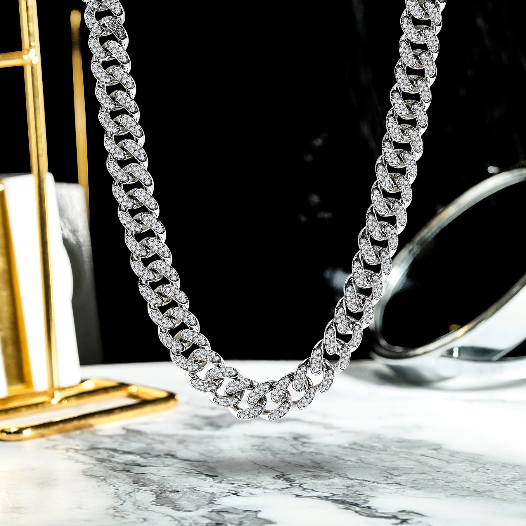 13 mm Heavy Iced out Prong Curb Chain Necklace - Chunky Jewelry - Men's Jewelry