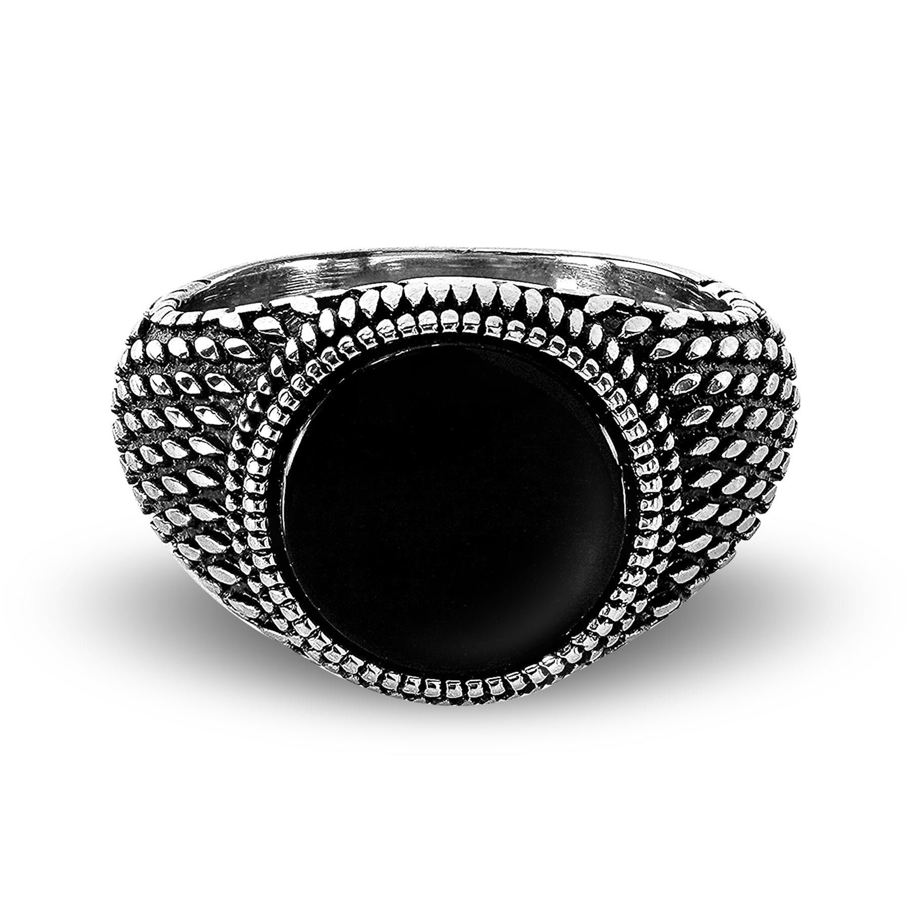 Black Stone Milgrain Signet Ring - Men's Fashion Jewelry - Chunky Ring