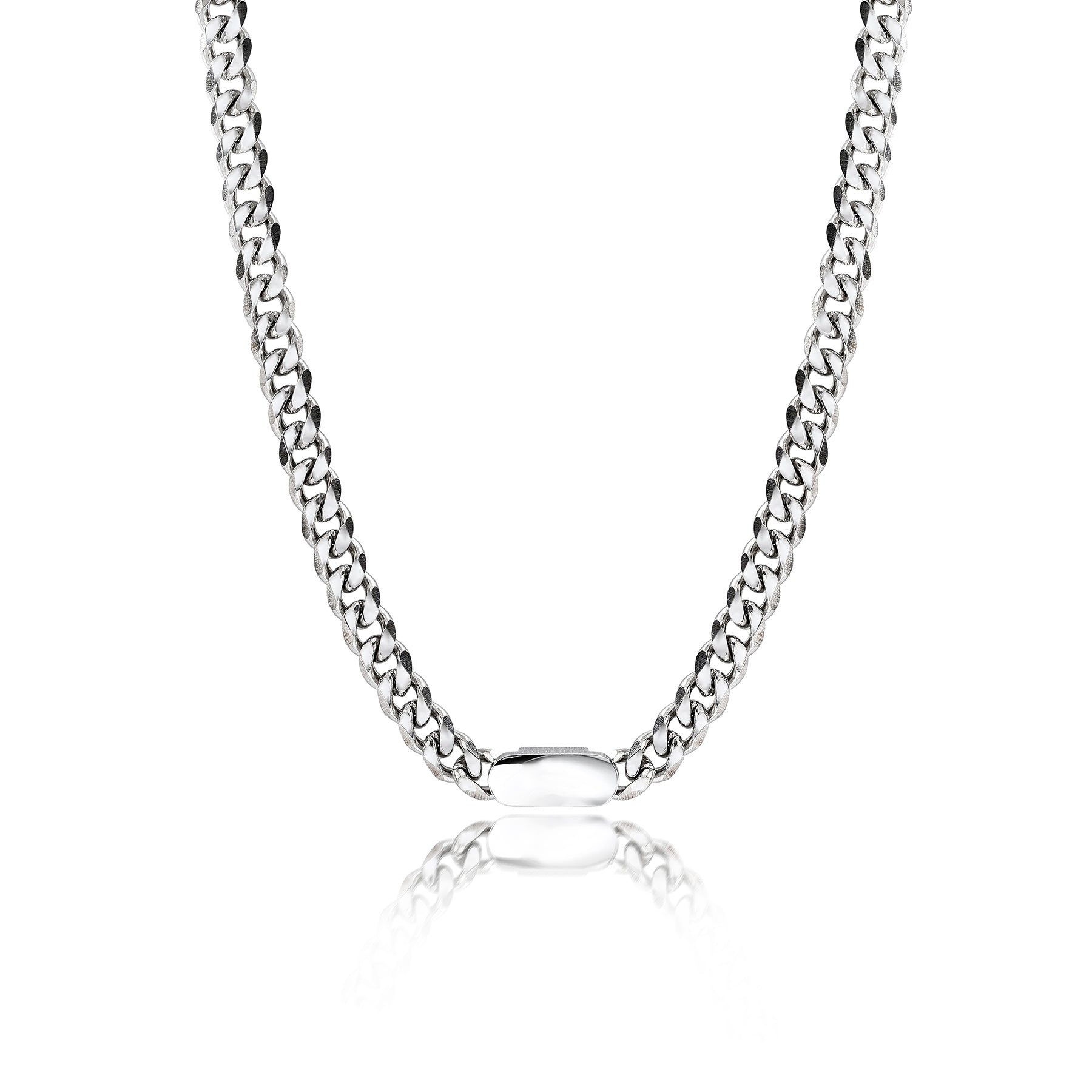 Beveled Curb Link Chain with Oval Decor - Adjustable Men's Necklace