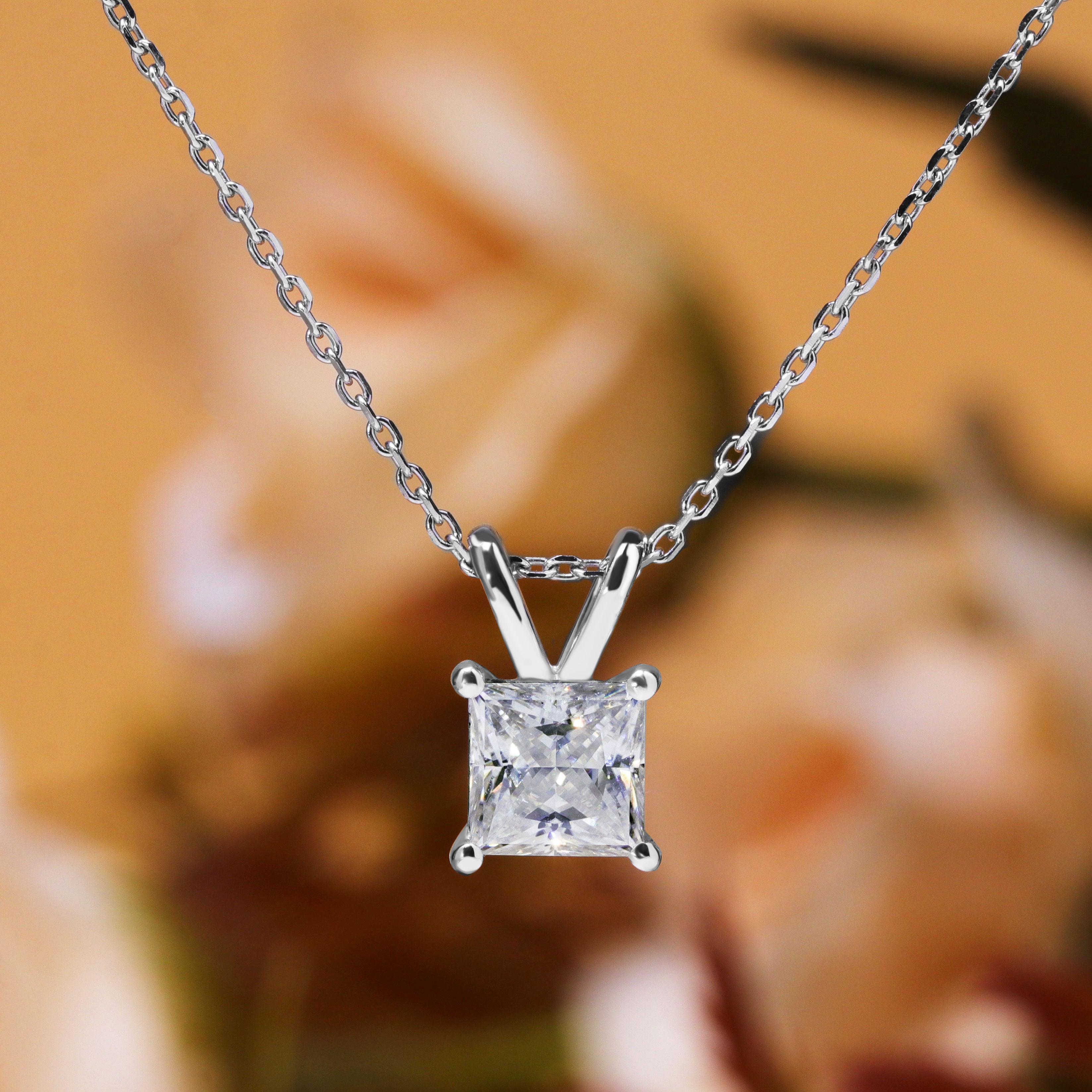 Beautiful 0.25 Carat Princess Cut Diamond Pendant Necklace In 18K White Gold Plating Over Silver