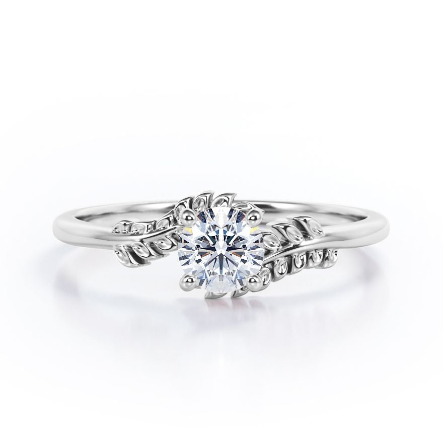 Leafy Bypass 0.5 TCW Round Shape Diamond Solitaire Engagement Ring in White Gold