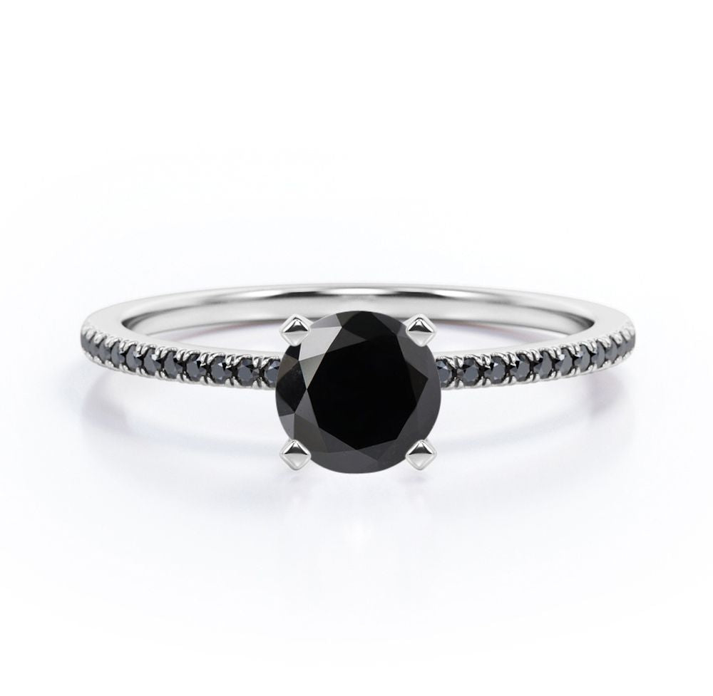 Perfect 4-Prong 1.5 TCW Round-Shaped Lab Created Black Diamond Pave-Accented Engagement Ring in White Gold