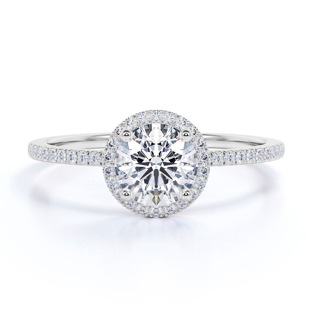 1 Carat Round Cut Cubic Zirconia Engagement Ring Halo Pave in 18K White Gold Plating over Silver