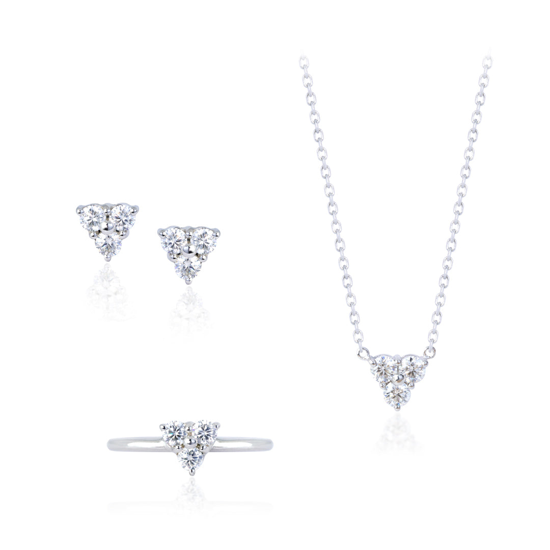 Three Stone Jewelry Gift Set of 1 TCW Moissanite with Ring, Earrings & Pendant