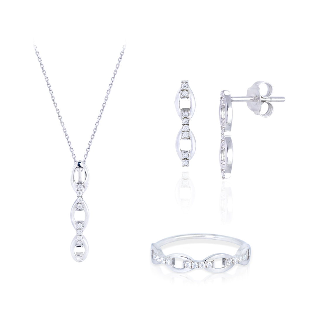 Trilogy-Pave Jewelry Gift Set of 0.25 TCW Moissanite with Ring, Earrings & Pendant