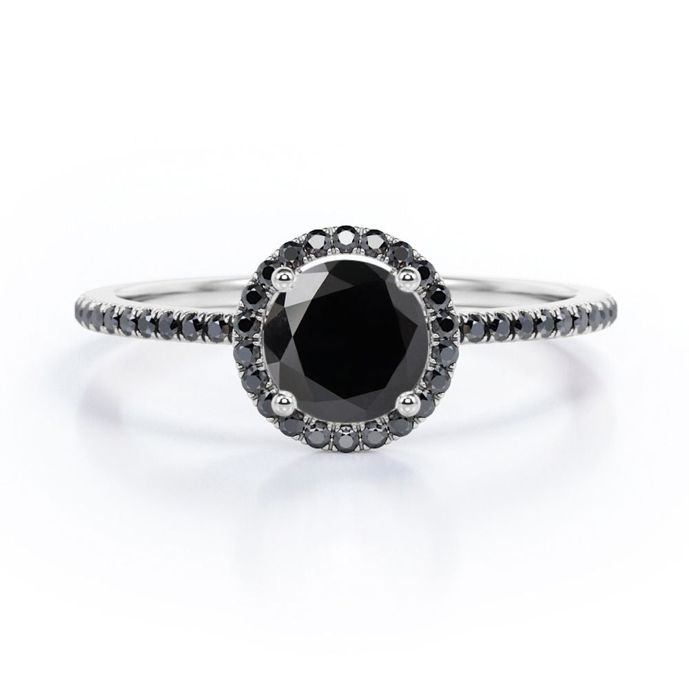 4-Prong Halo 1.5 TCW Round Shape Lab Created Black Diamond Pave-Style Engagement Ring in White Gold