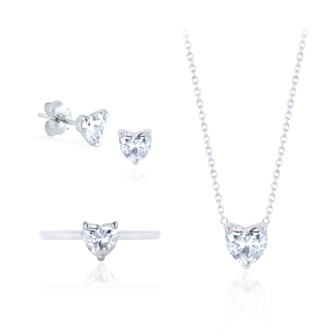 Romantic Jewelry Gift Set of 2 TCW Heart Moissanite with Ring, Earrings & Pendant