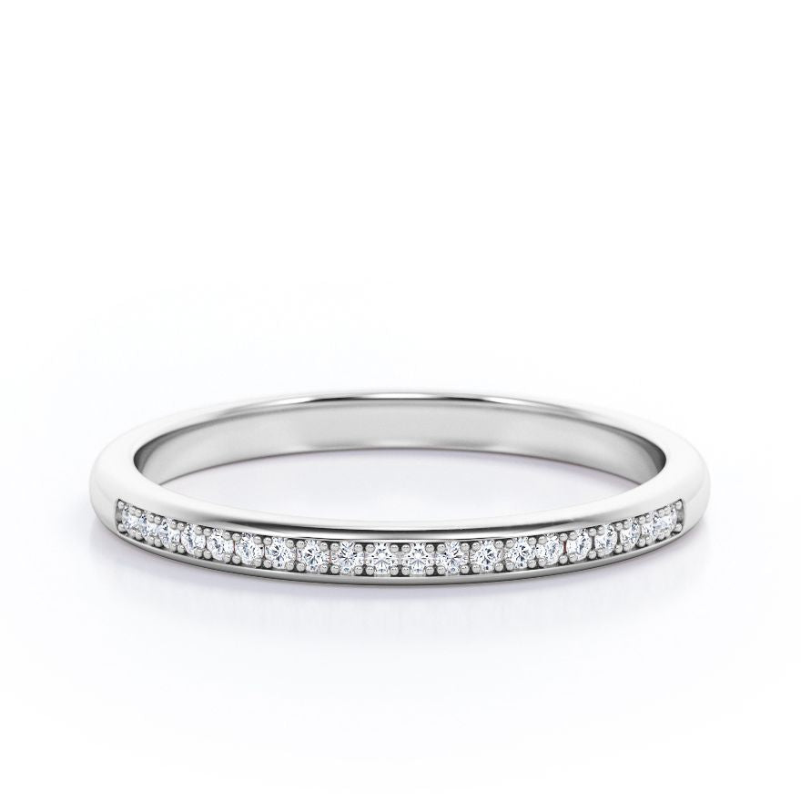 Pave Channel - 0.15 TCW Round Cut Diamond Minimalist Wedding Band in White Gold