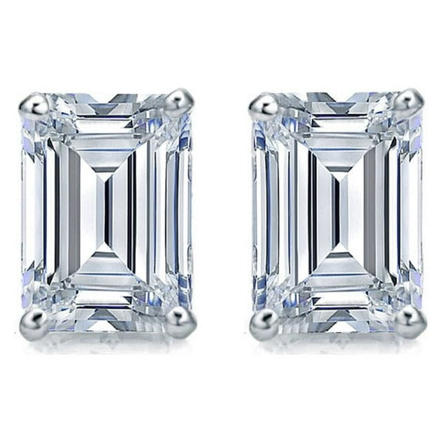 Minimalist 0.5 Carat Emerald Cut Diamond Solitaire Stud Earrings In 18K Rose Gold Plating Over Silver