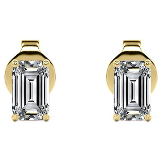 Minimalist 0.75 Carat Emerald Cut Diamond Solitaire Stud Earrings In 18K Rose Gold Plating Over Silver